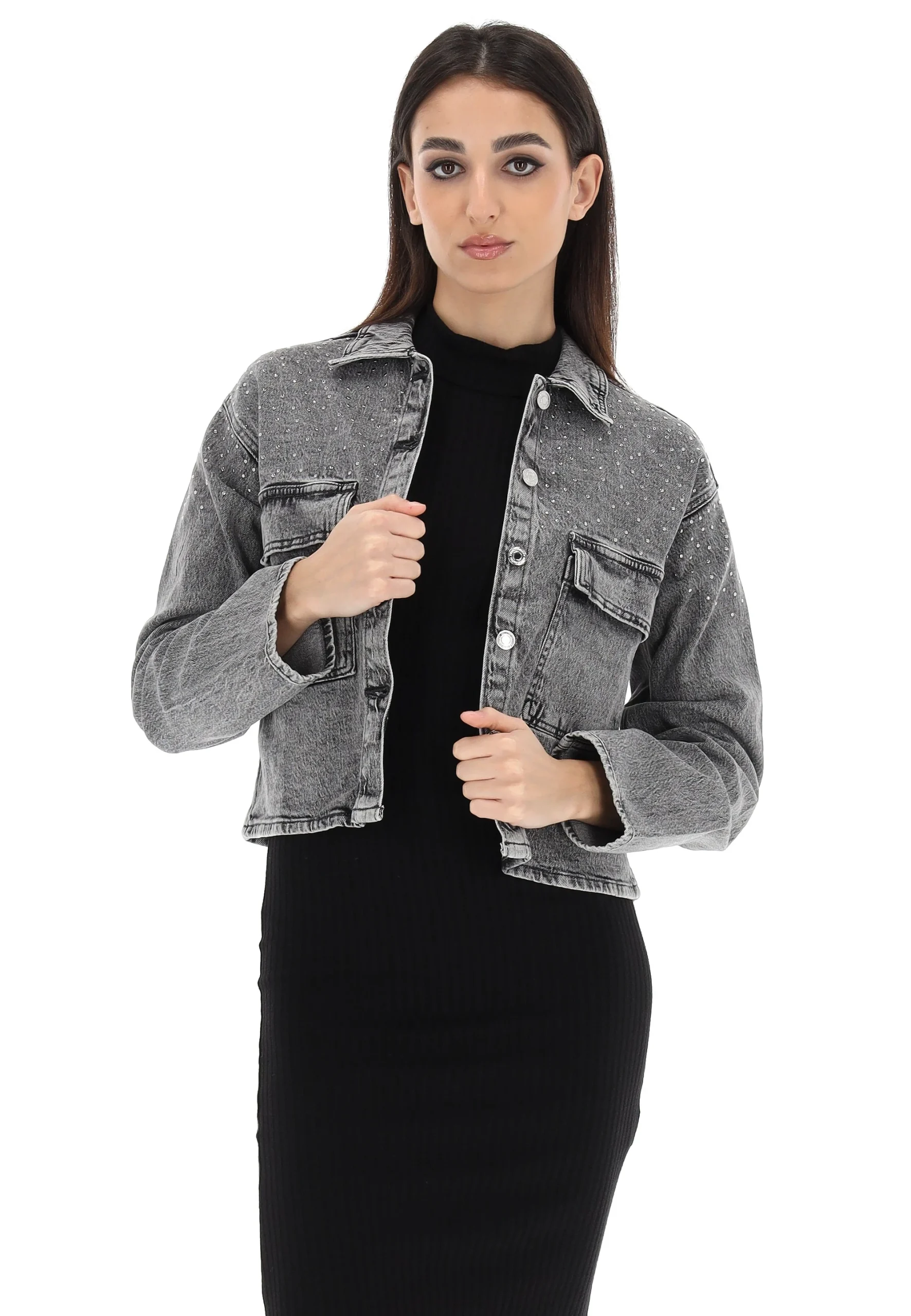 Giubbino in denim crop con borchie Vero Moda