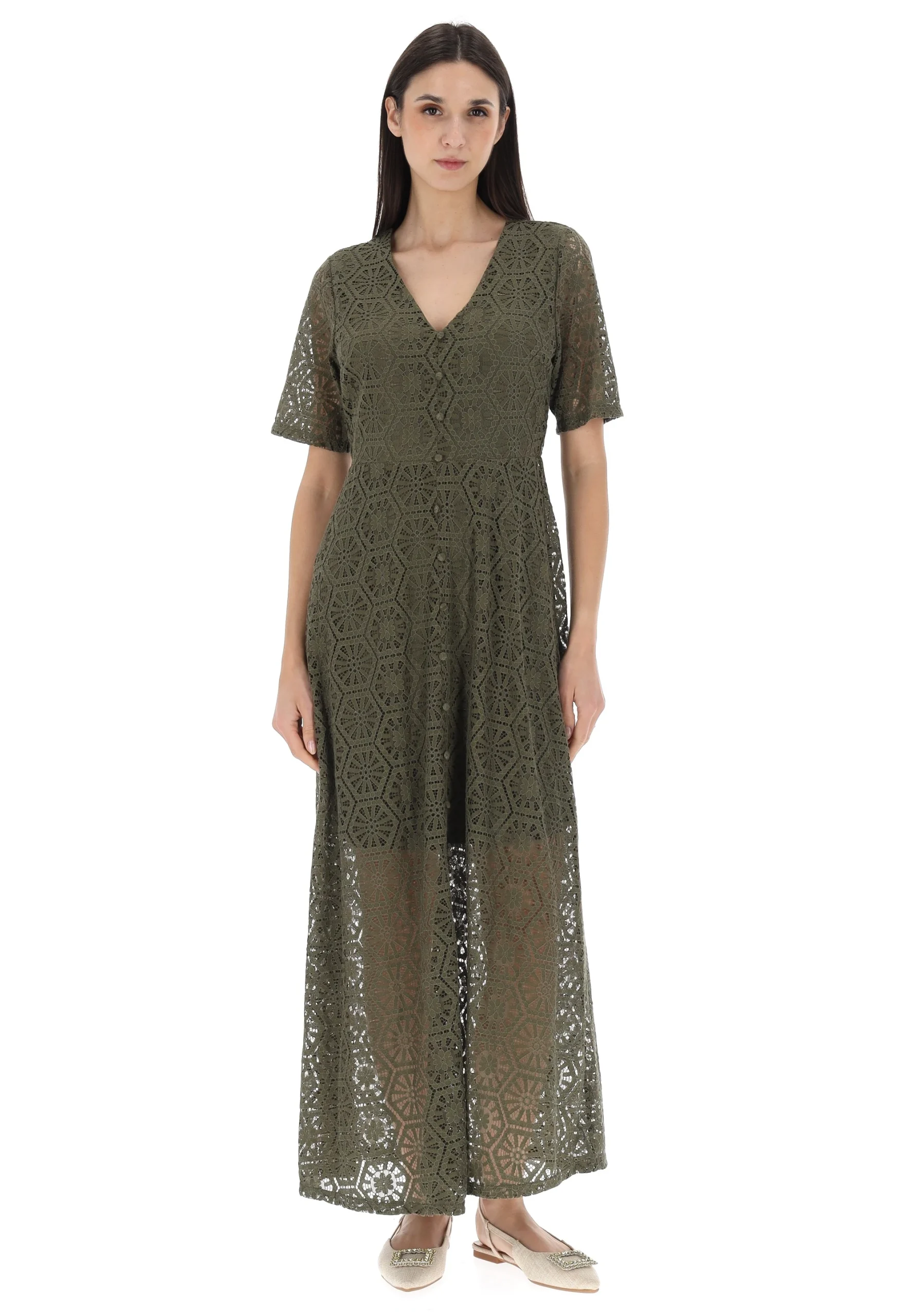 Abito lungo in pizzo Vero Moda con bottoni applicati art.10330052