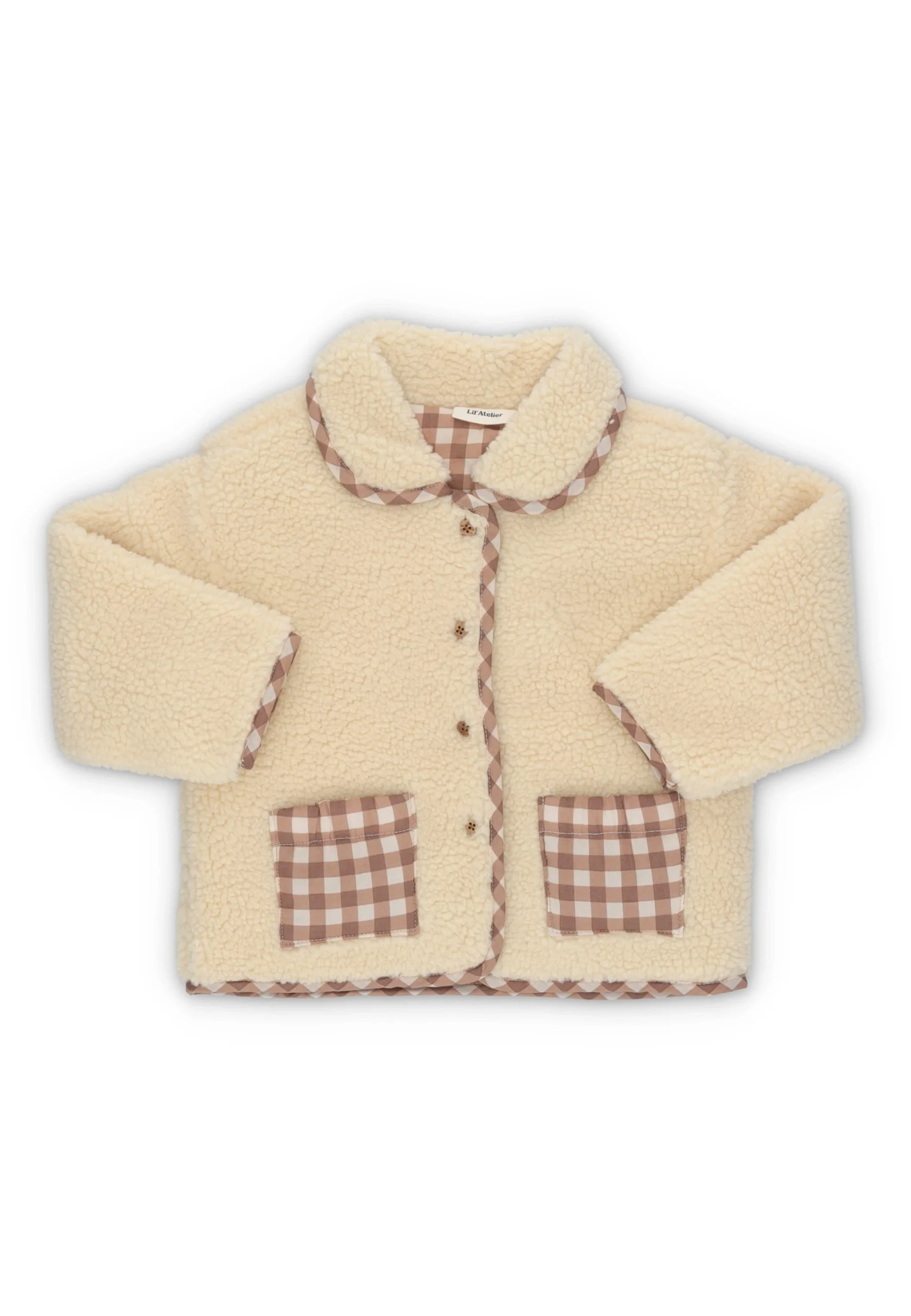 Giubbino in sherpa Lil'Atelier con inserti a quadri baby