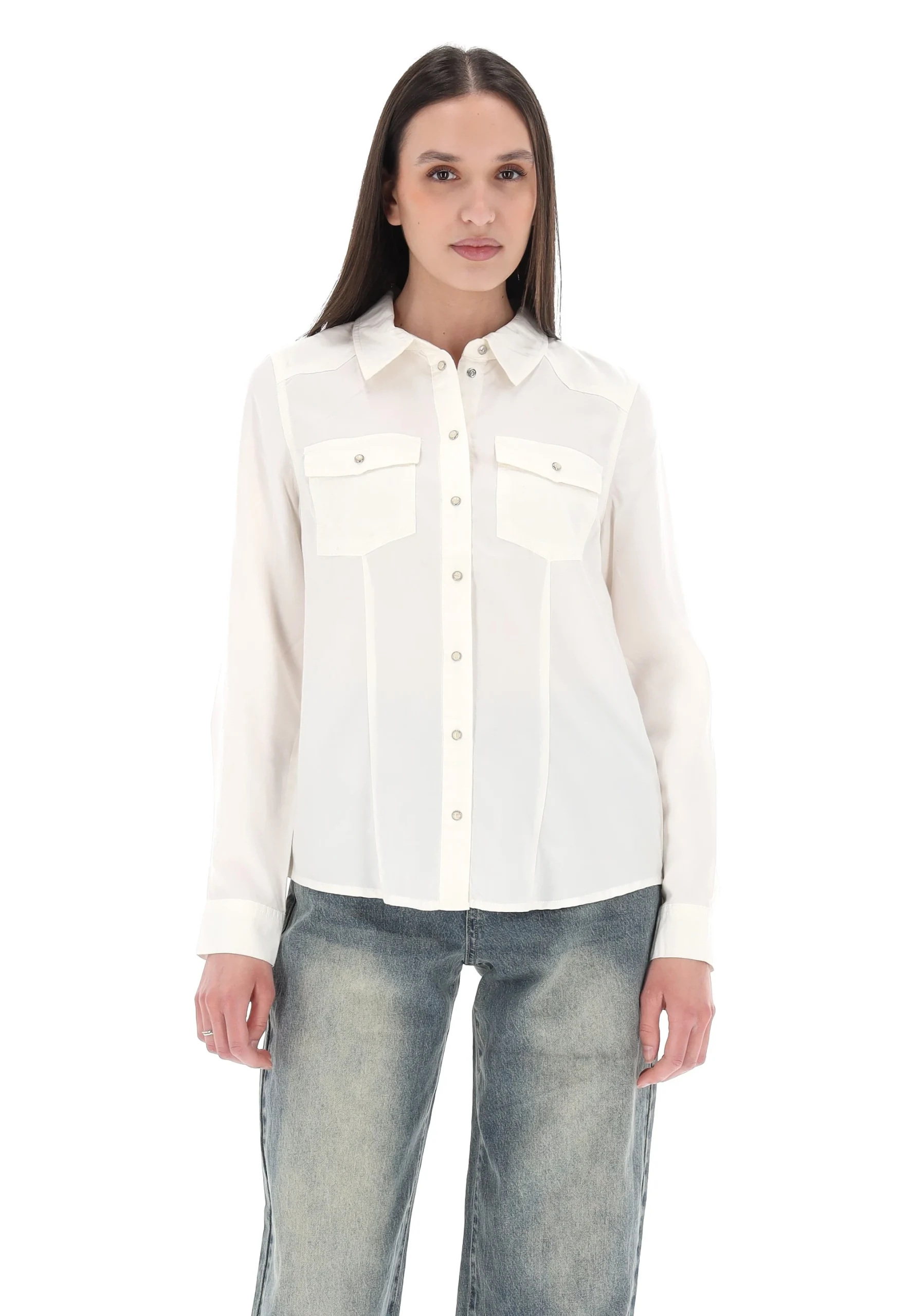 Camicia donna tinta unita con bottoni perlati Only art.15342399