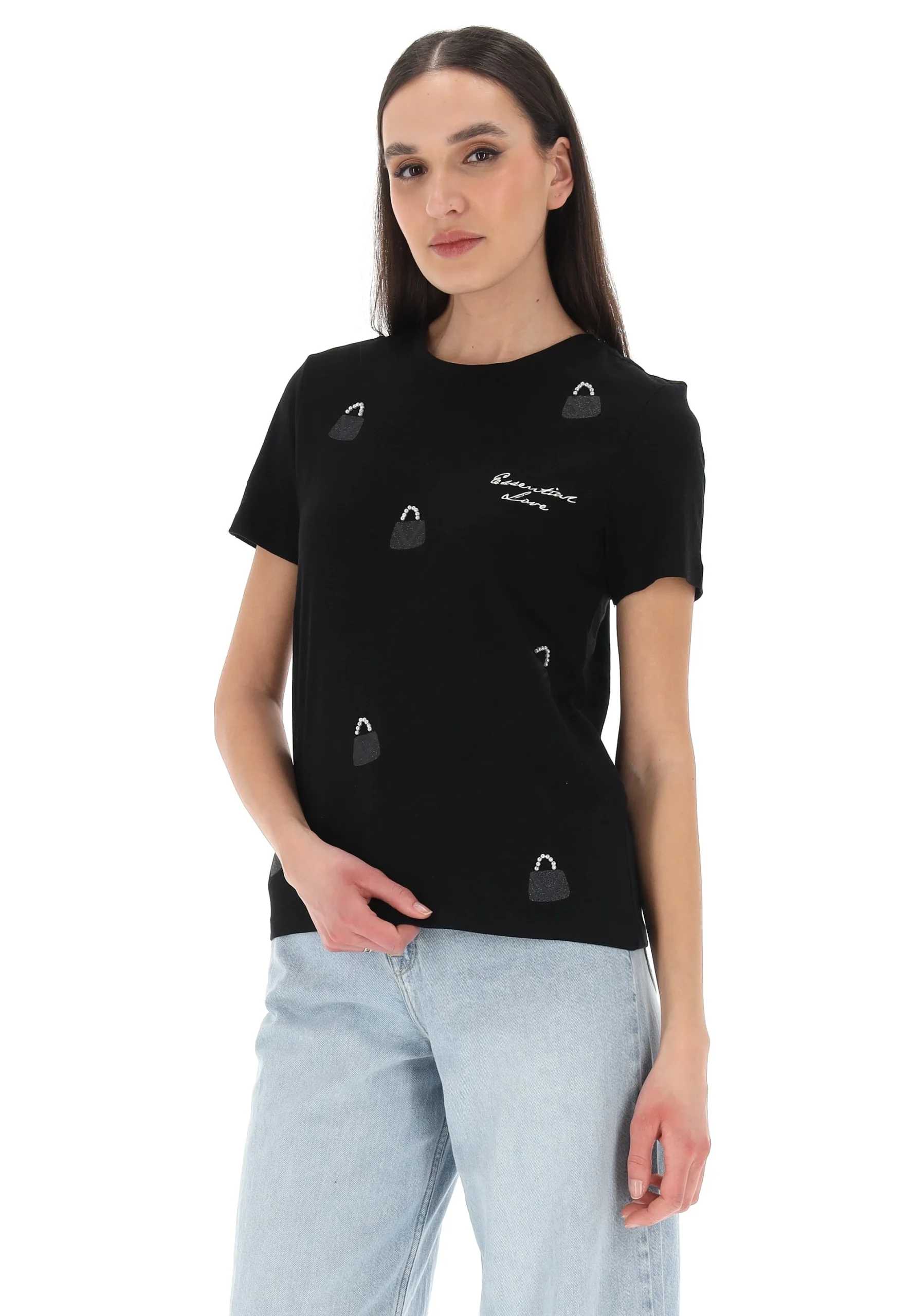 T-shirt Only in cotone organico fantasia borse e ricamo Only