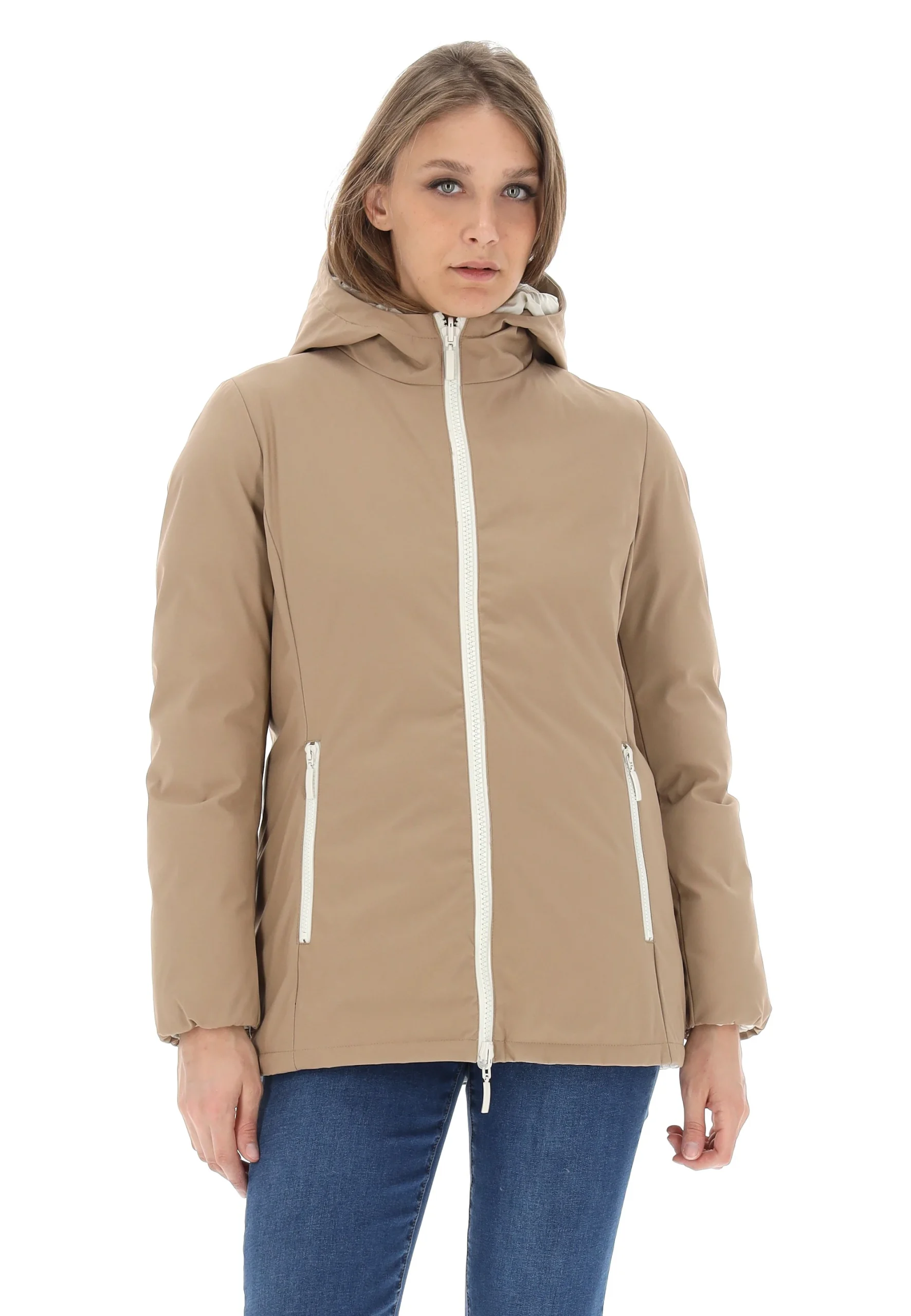 Giubbino corto Main&Land donna reversibile bicolor con cappuccio