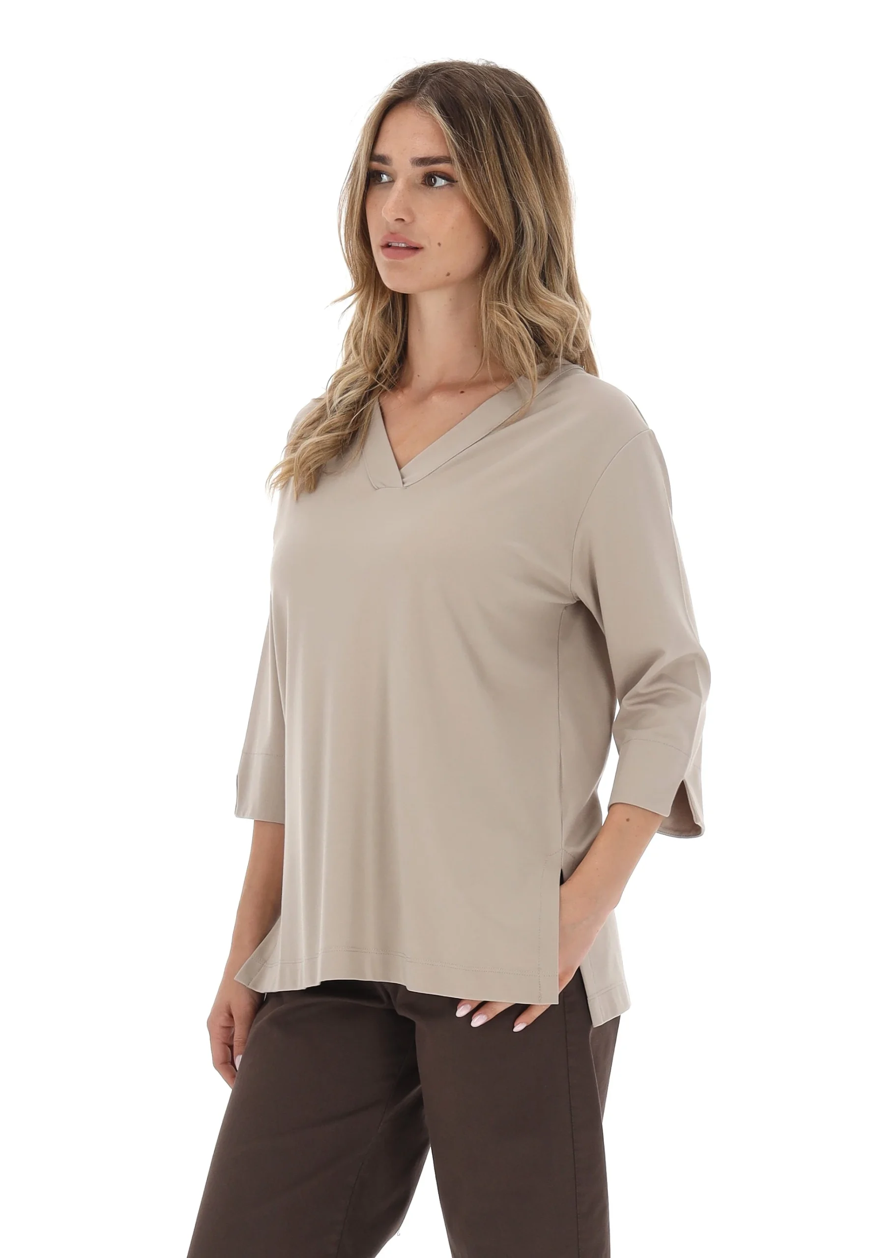 Maglia 3/4 Main&Land in misto viscosa scollo a V