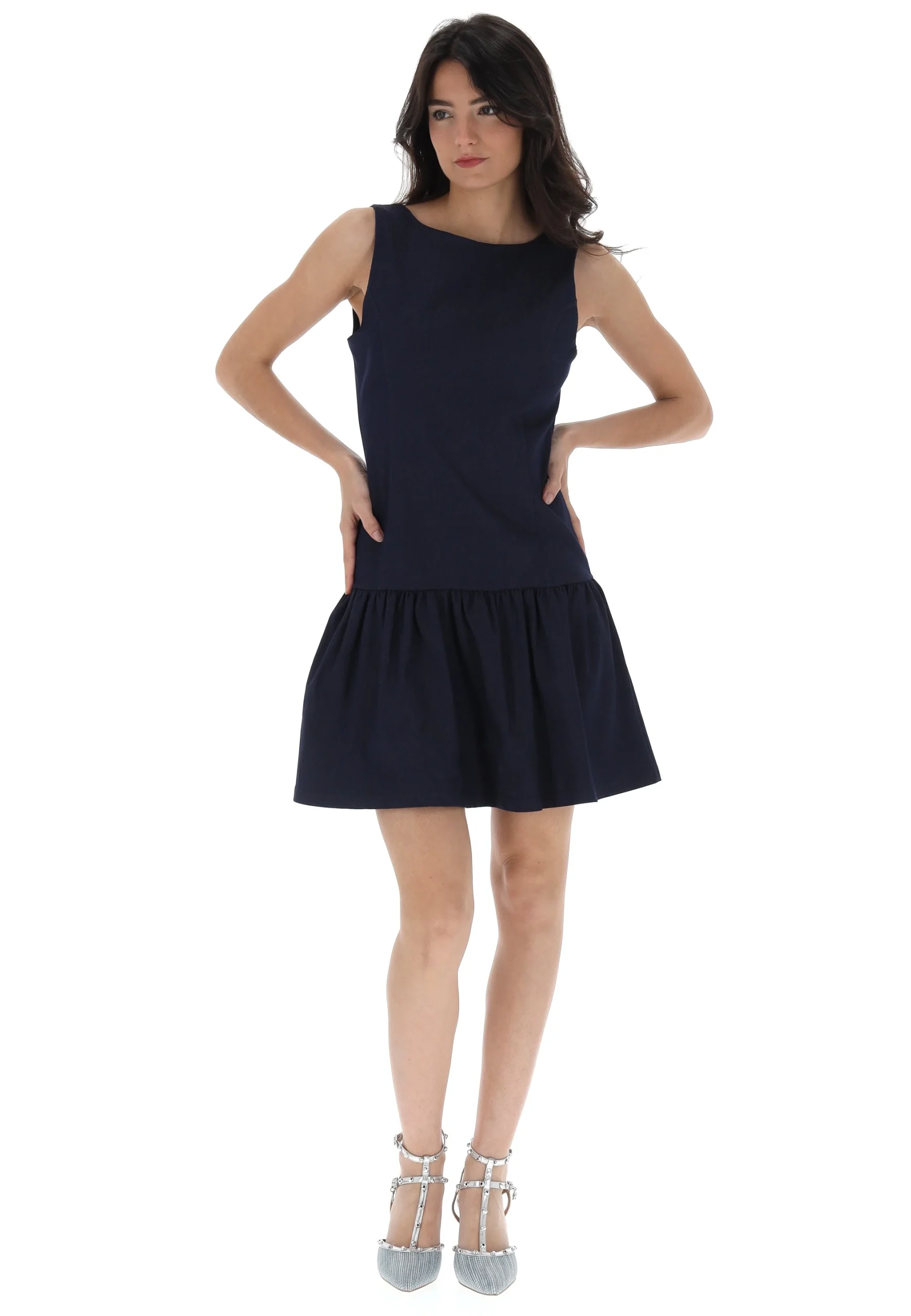 Vestito in denim con balza sul fondo èks