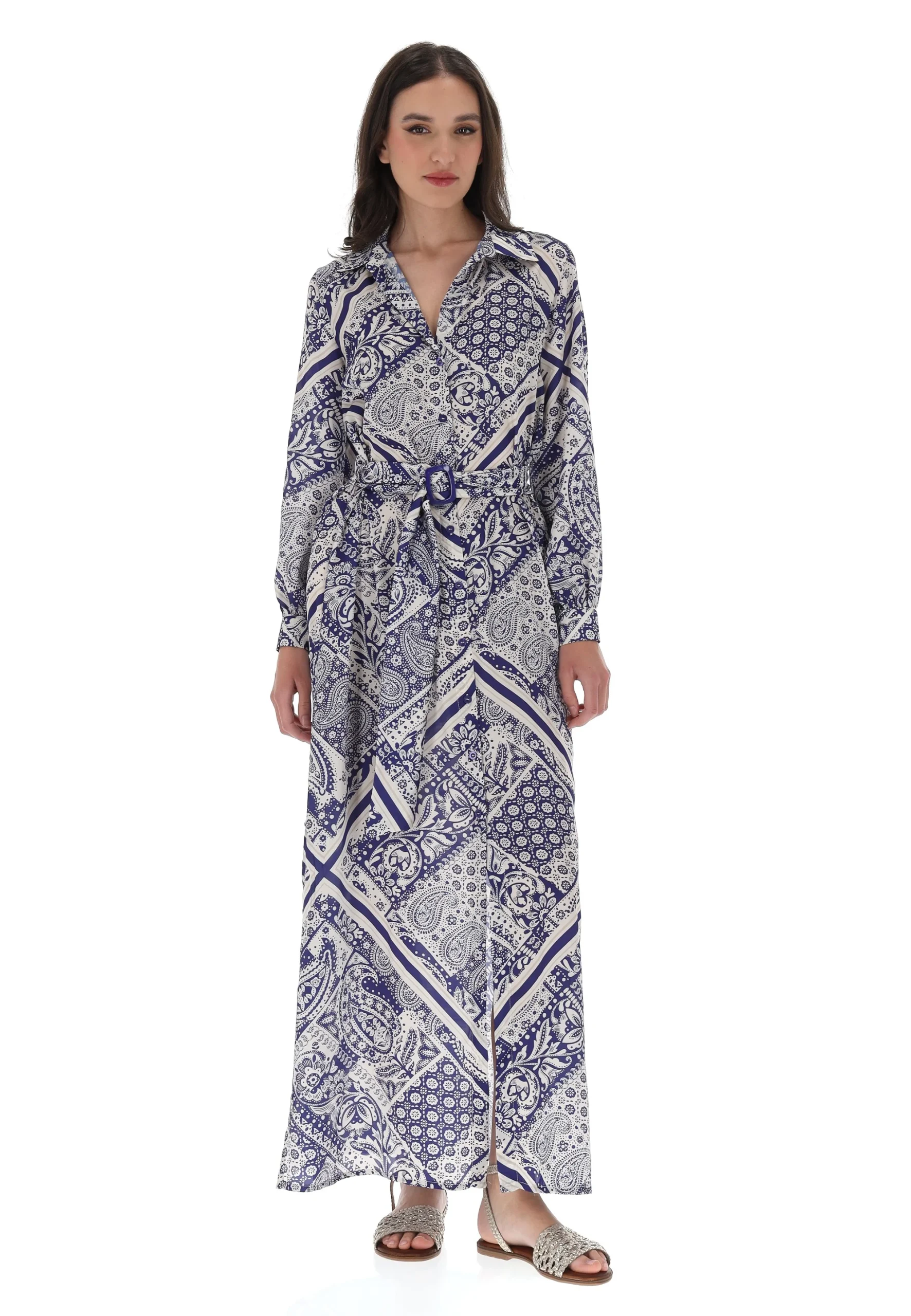 Vestito chemisier effetto satin fantasia cahemire èks