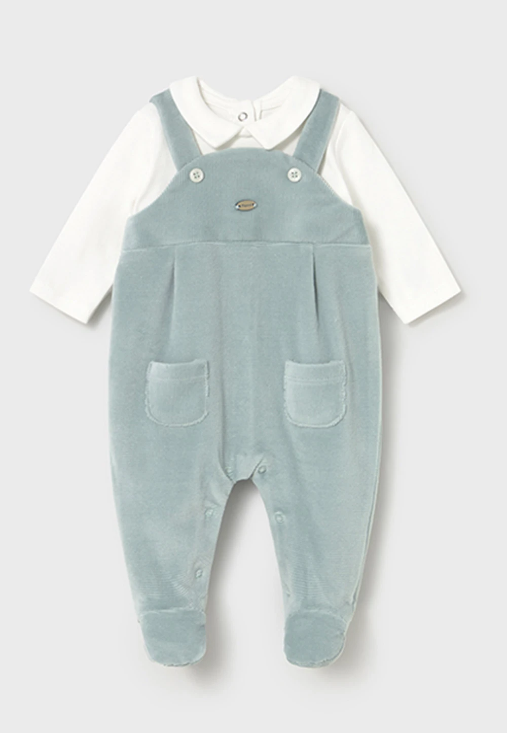 Tutina neonato con finta salopette rigata in ciniglia Mayoral