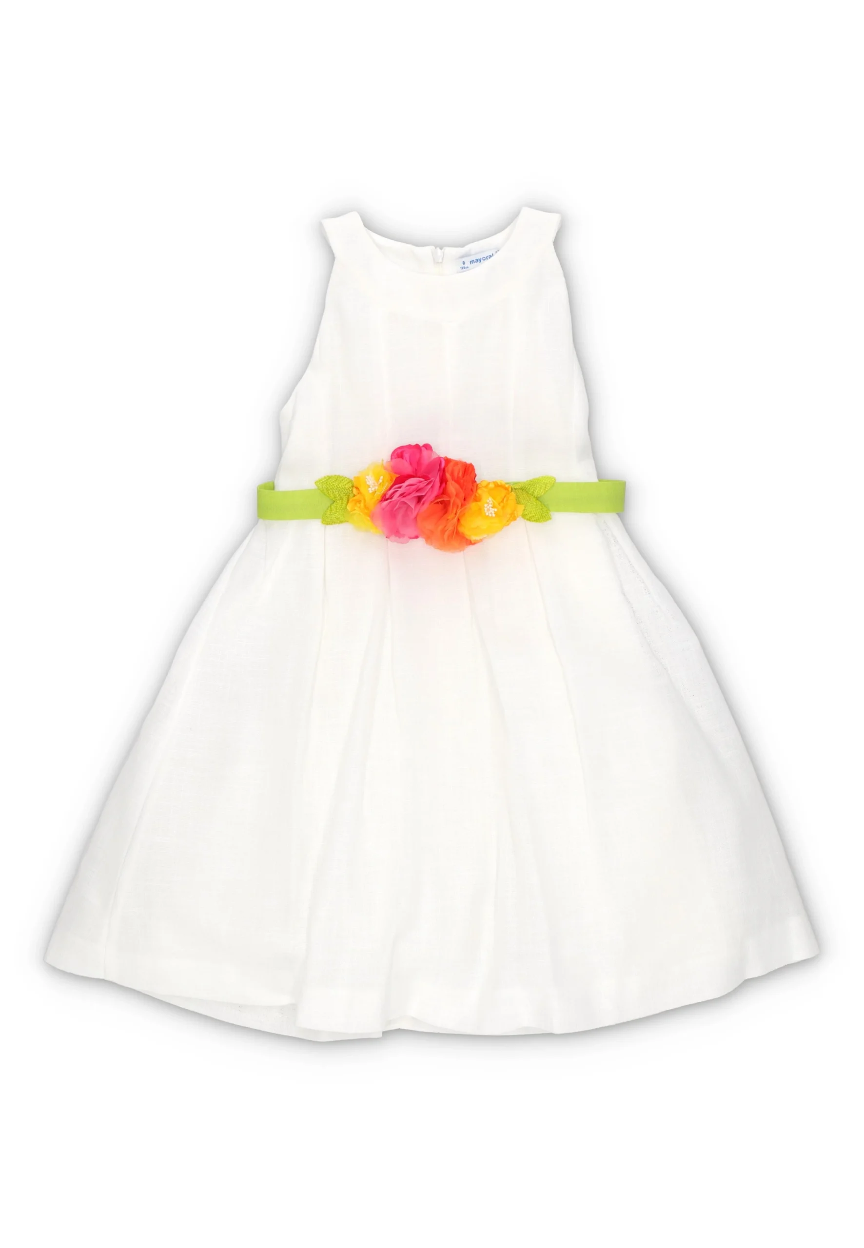 Abito Mayoral effetto lino con cinturina a fiori bambina