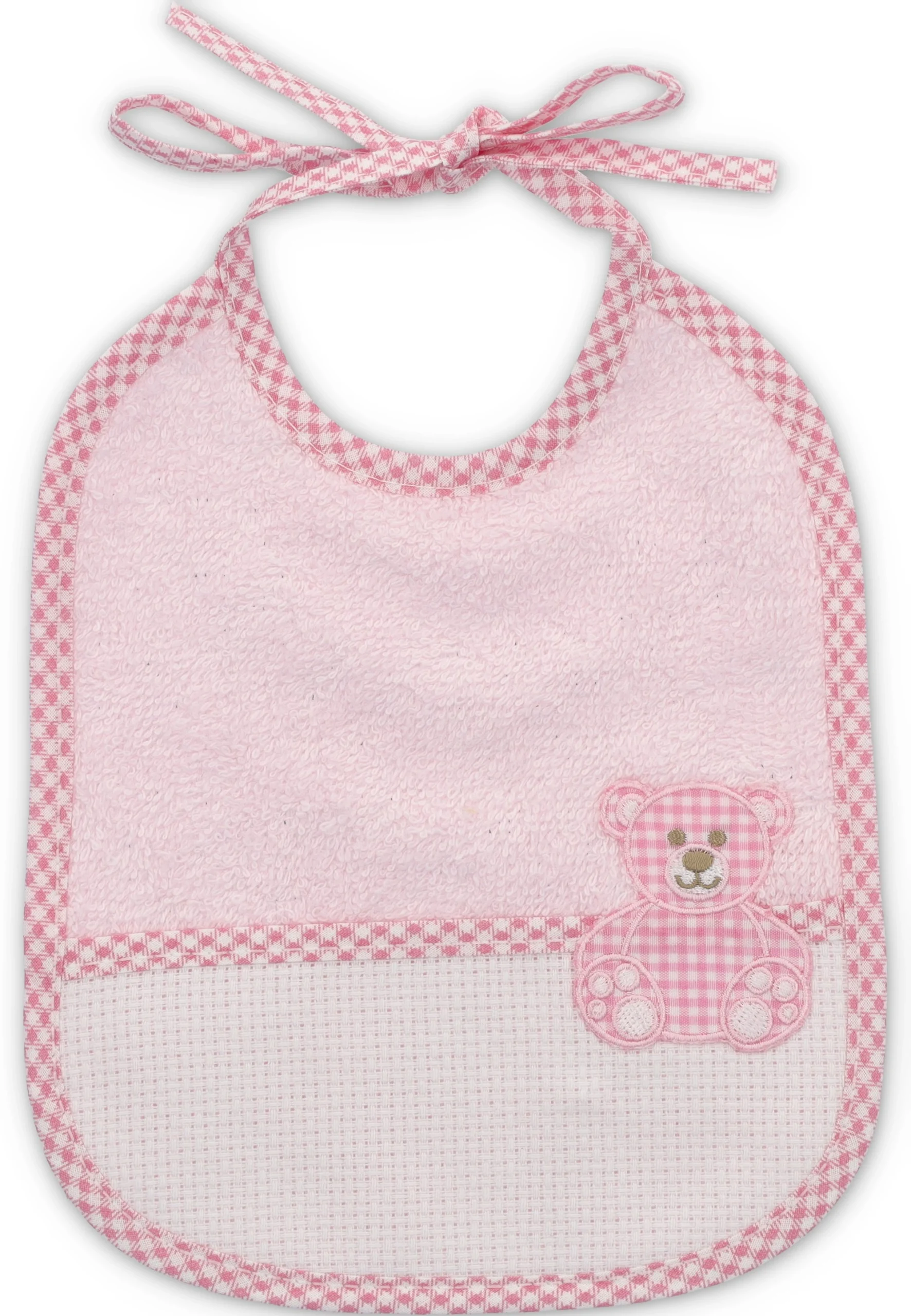 Bavetta in cotone con balza ricamo e orsetto neonata