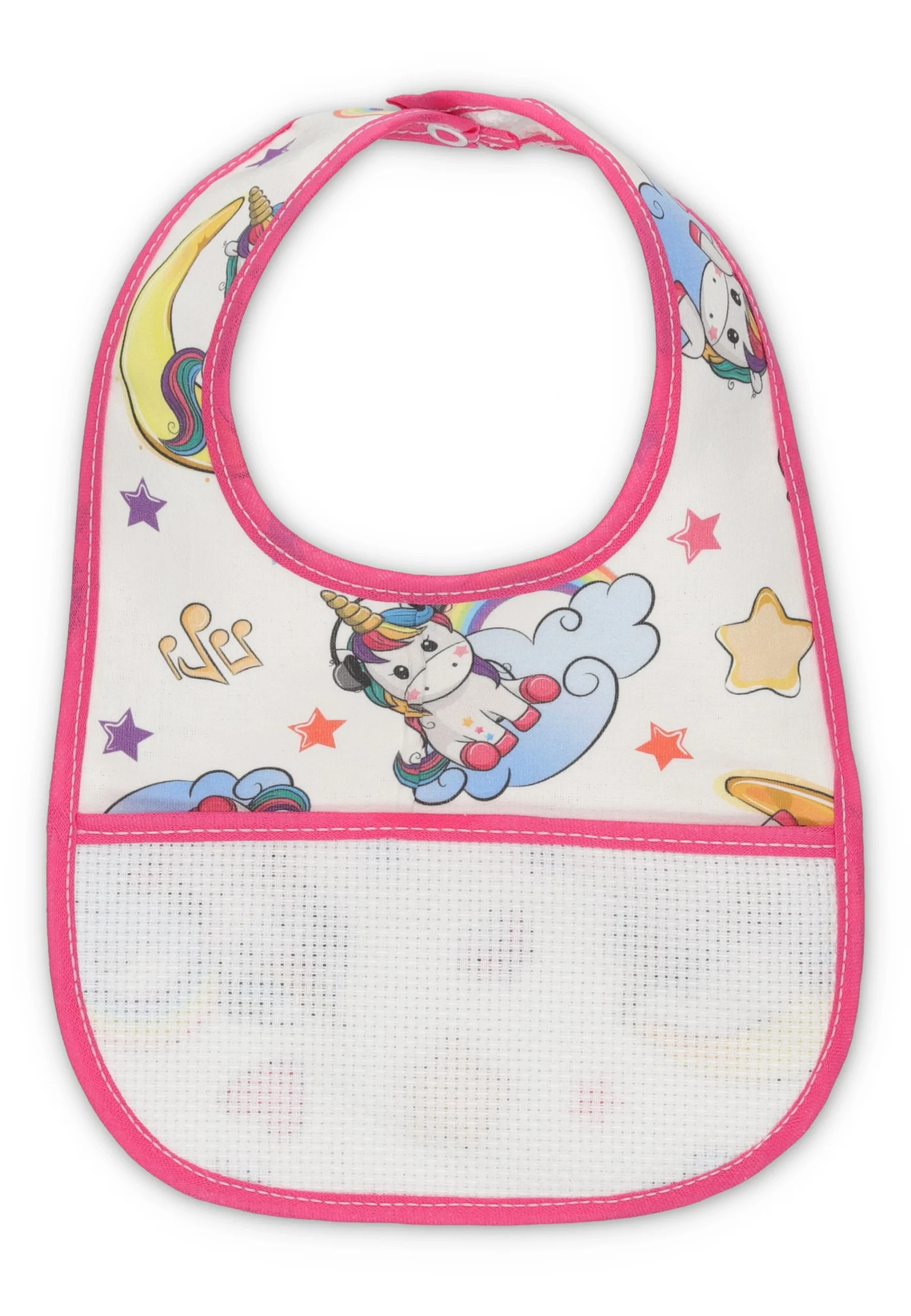 Bavetta neonata con stampa frontale e ricamo