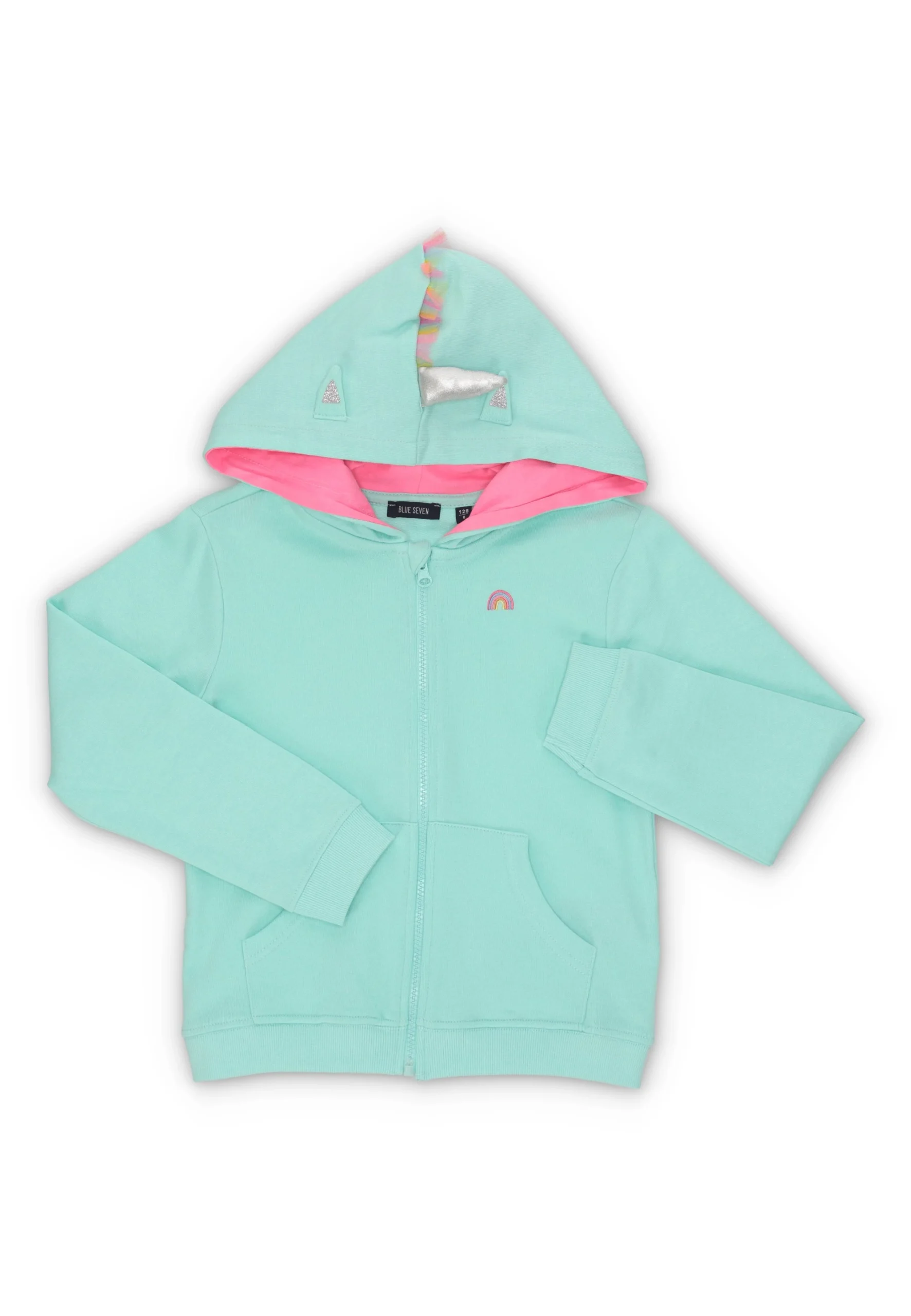 Felpa full zip con cappuccio e ricamo arcobaleno Blue Seven bambina
