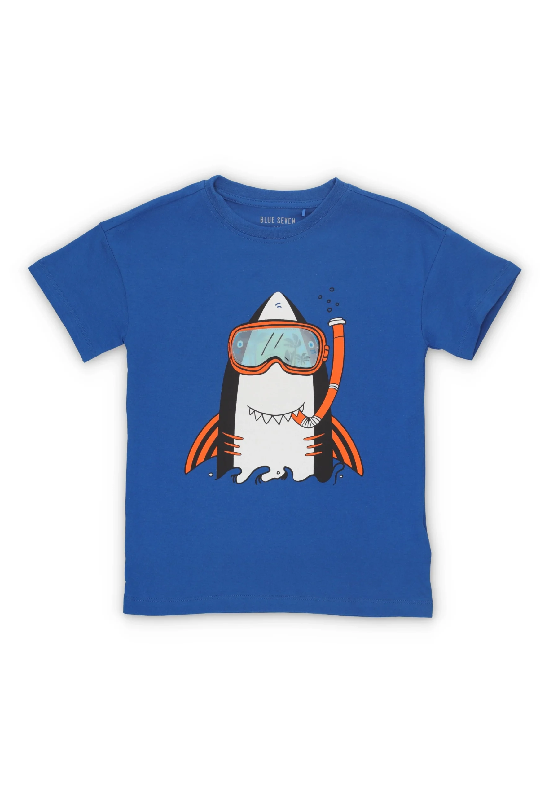 T-shirt stampa squalo con boccaglio Blue Seven