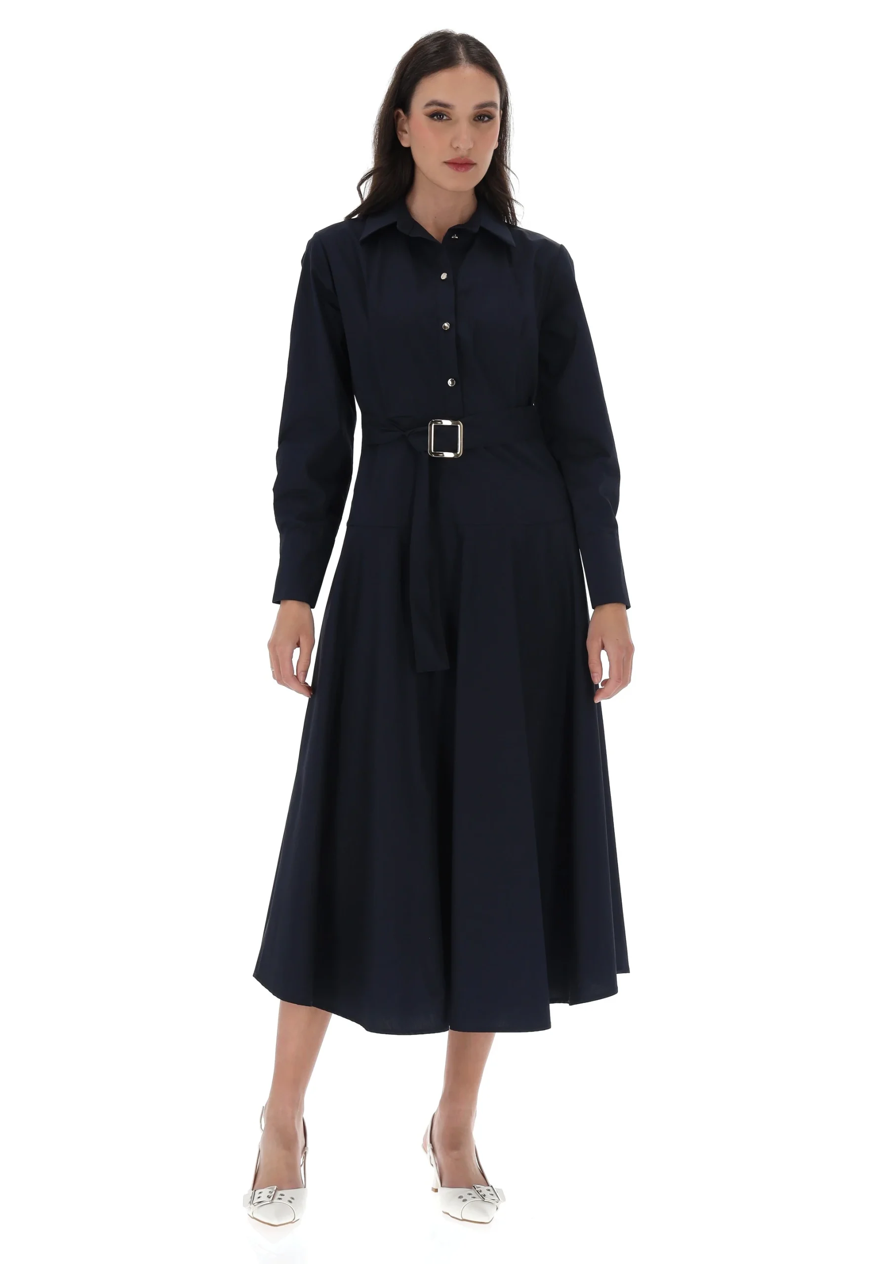 Abito in cotone manica 3/4 èks con cintura in vita