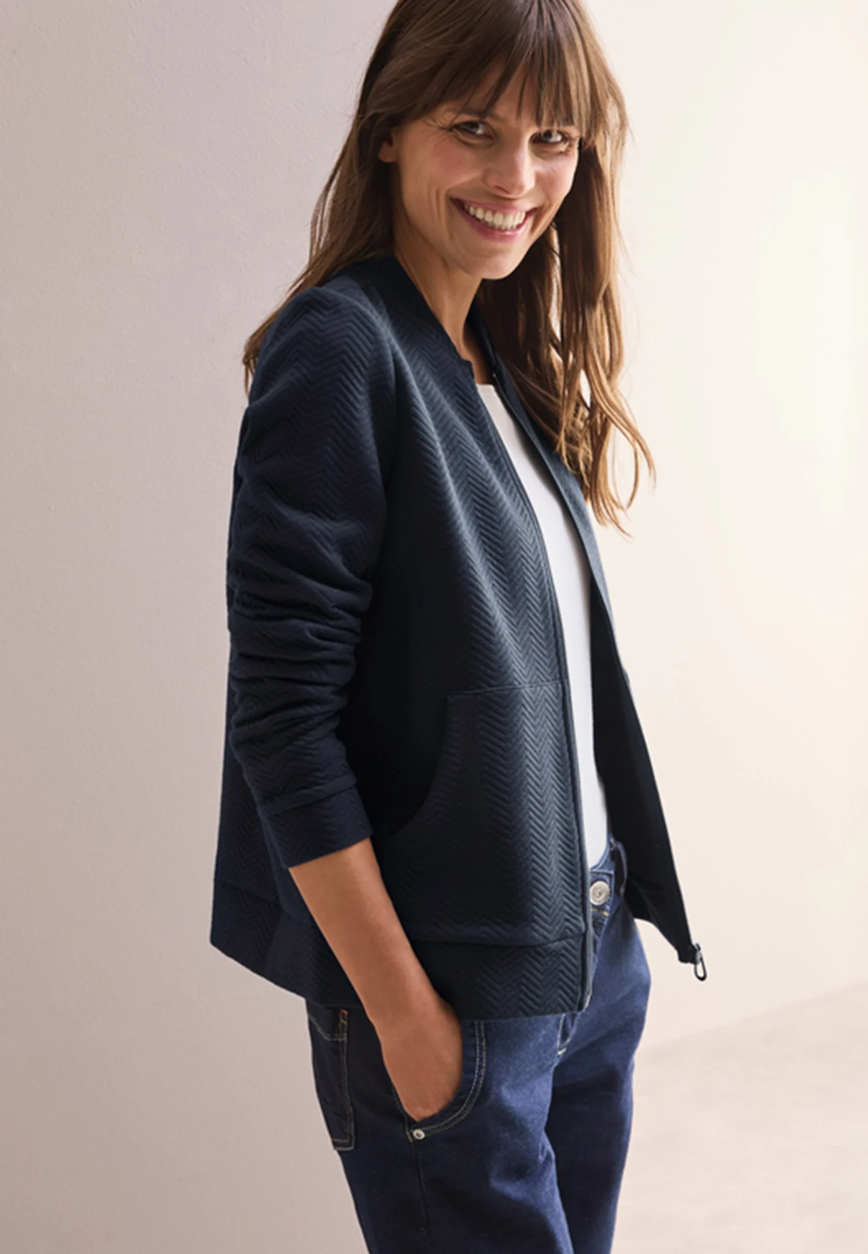 Felpa full zip lavorata Cecil art. 322618