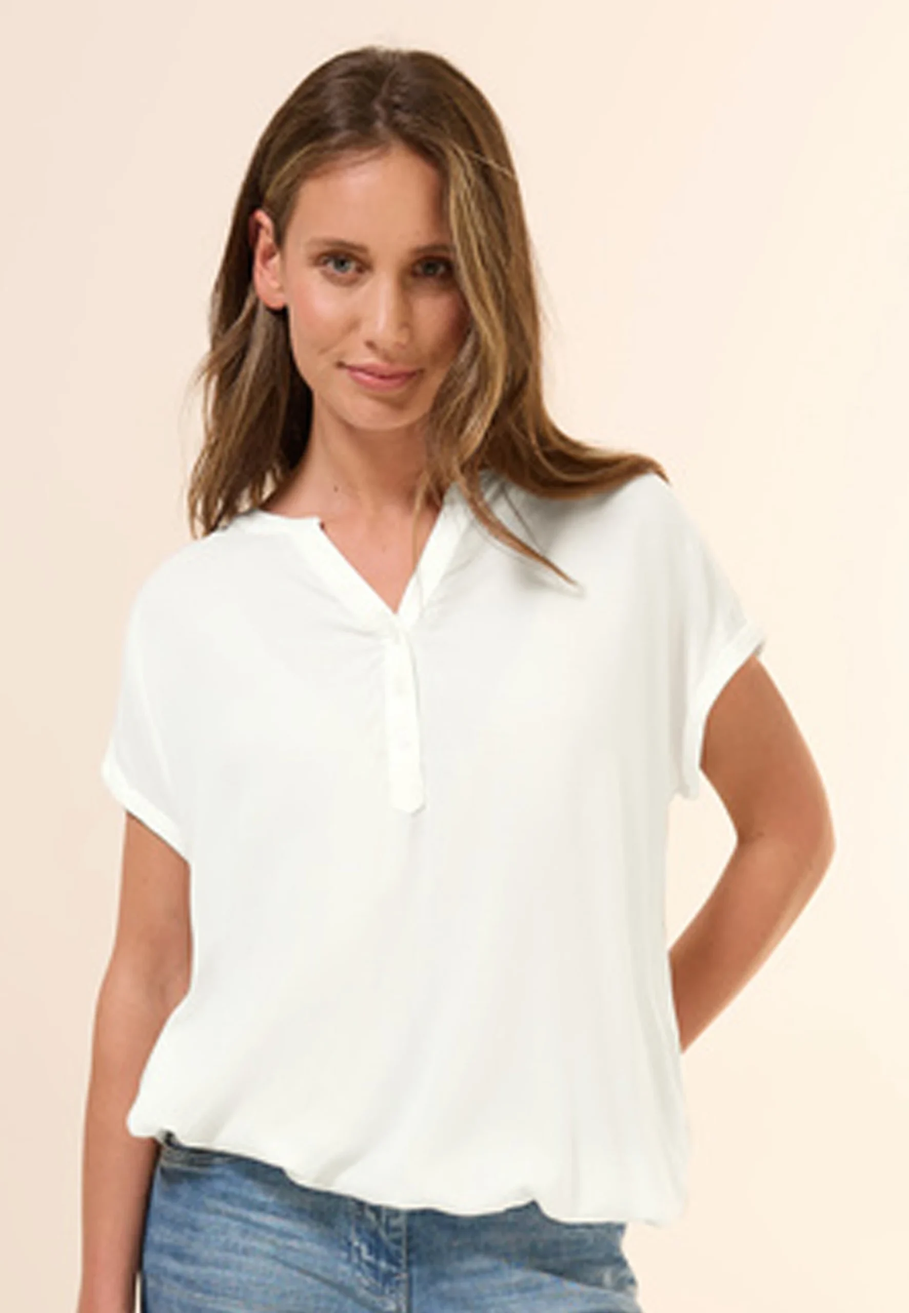 Blusa a serafino con elastico sul fondo Cecil in viscosa art.345715