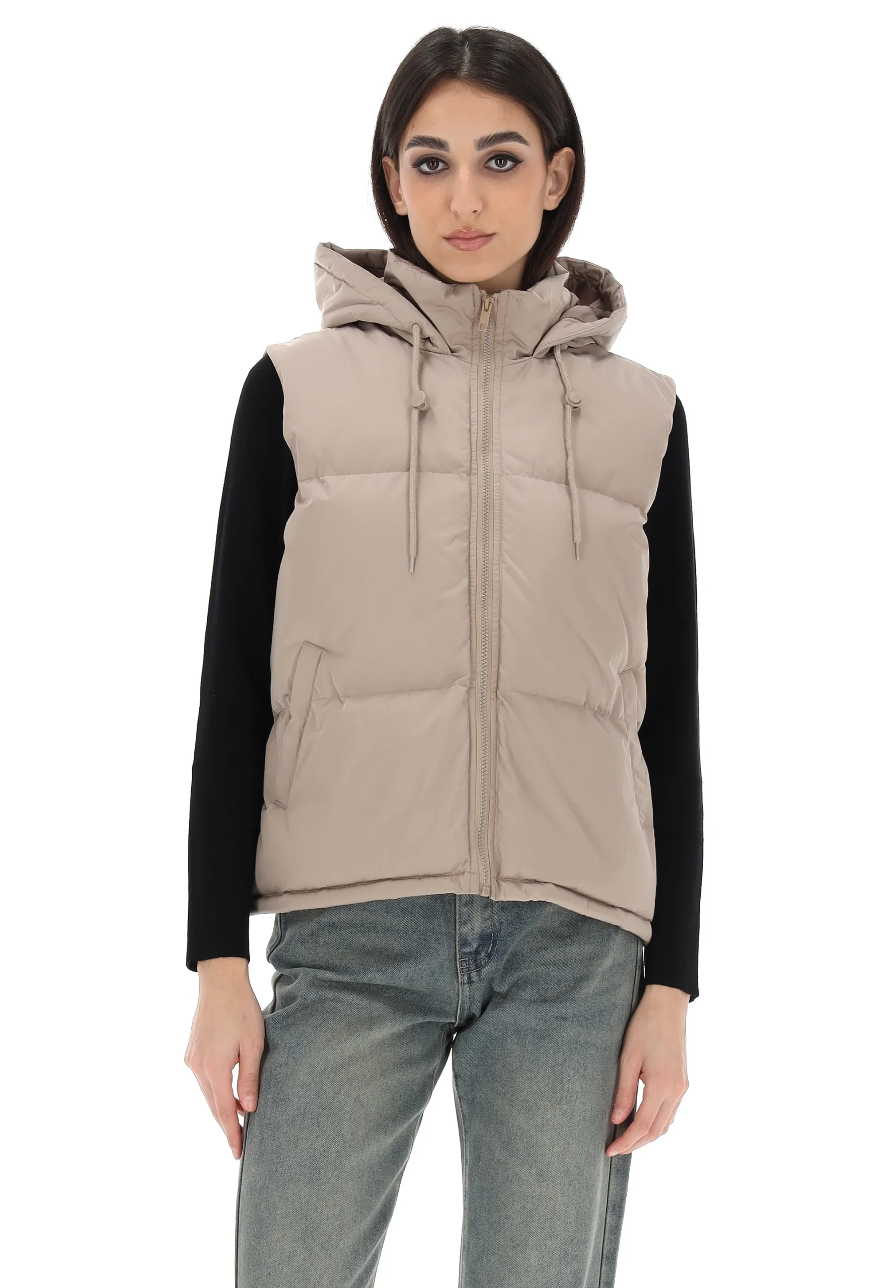 Piumino smanicato con colletto e cappuccio Brave Soul