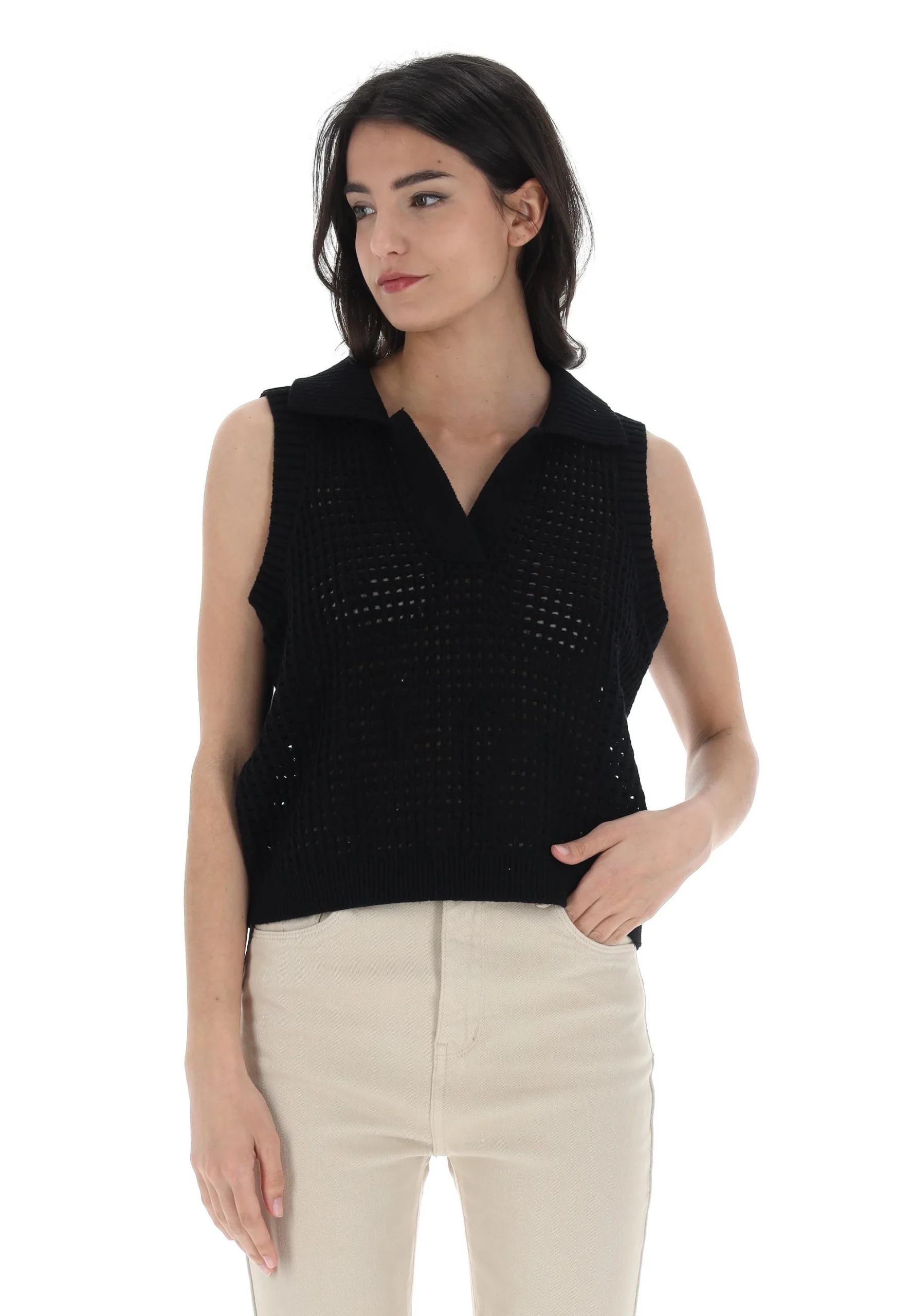 Smanicato in maglia traforata Brave Soul donna