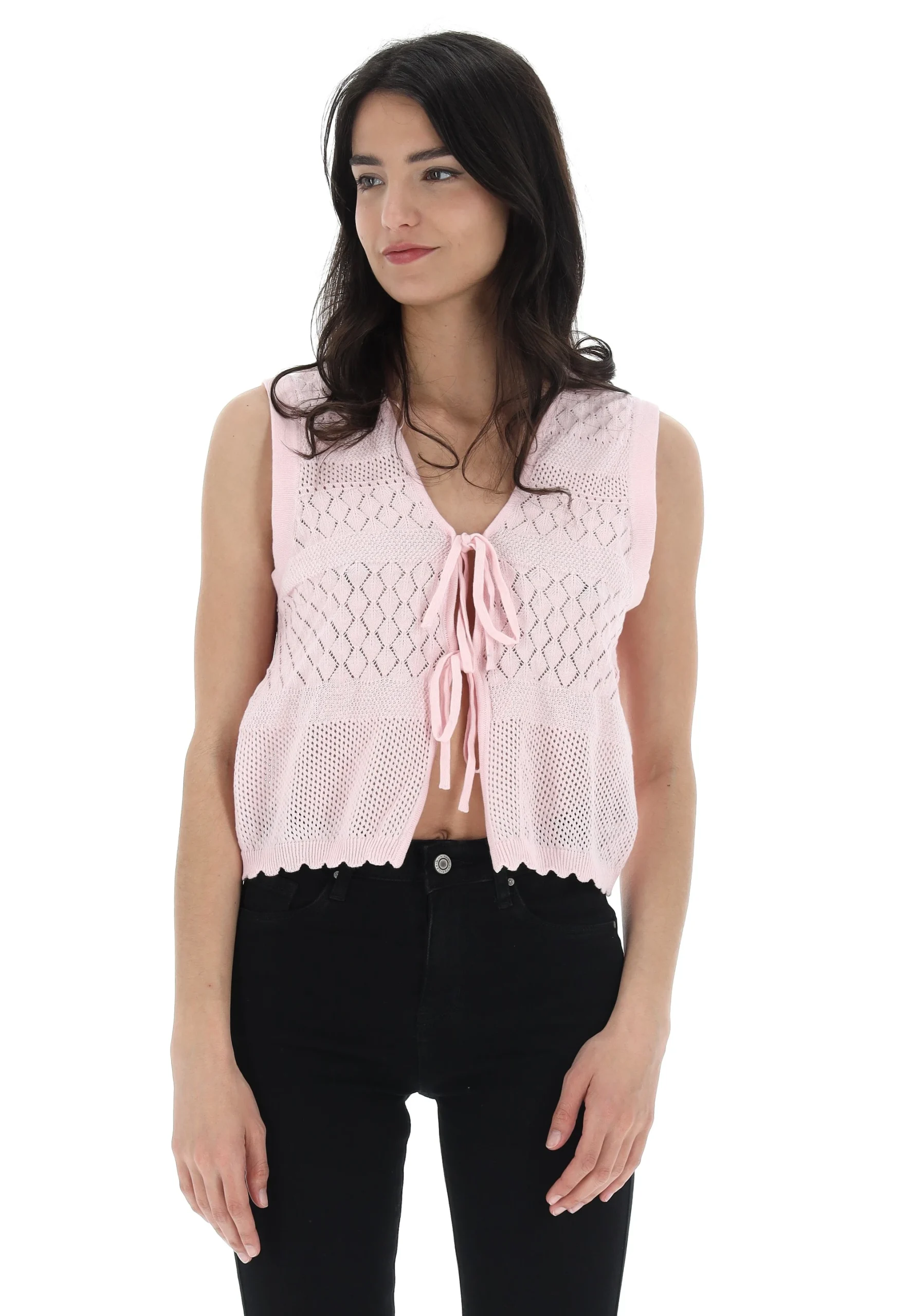 Gilet in maglia traforata con laccetti Brave Soul