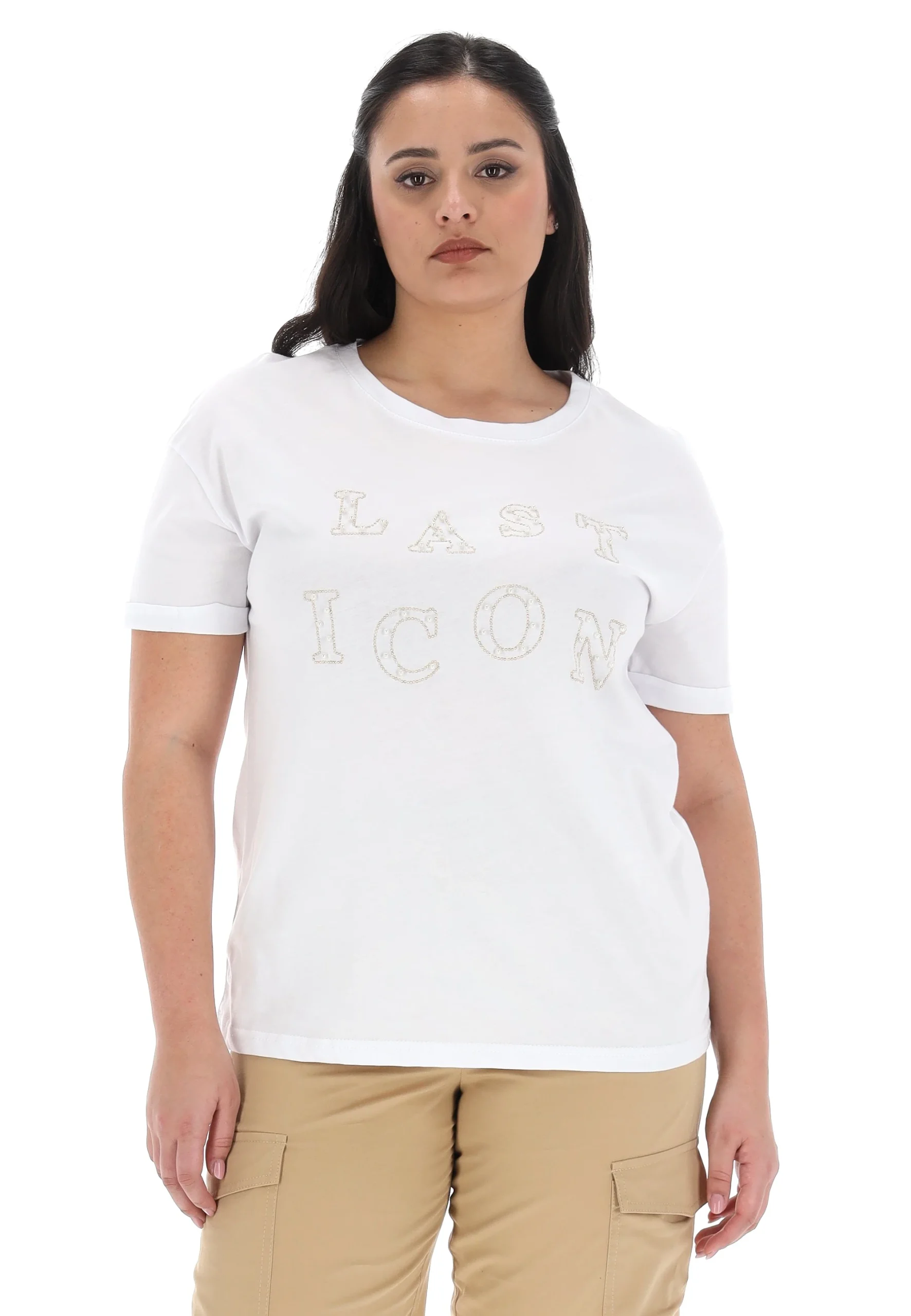 T-shirt Lizalù scritta perle donna