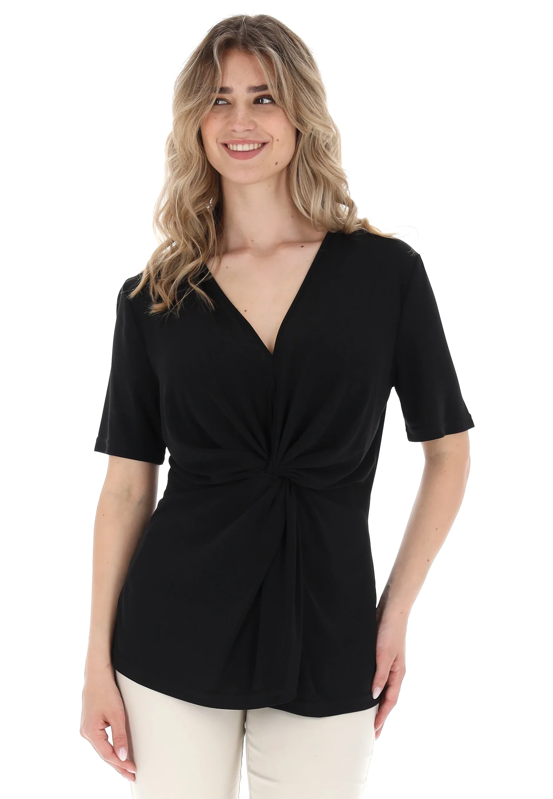 T-shirt Lizalù donna con scollo a V e incrocio frontale