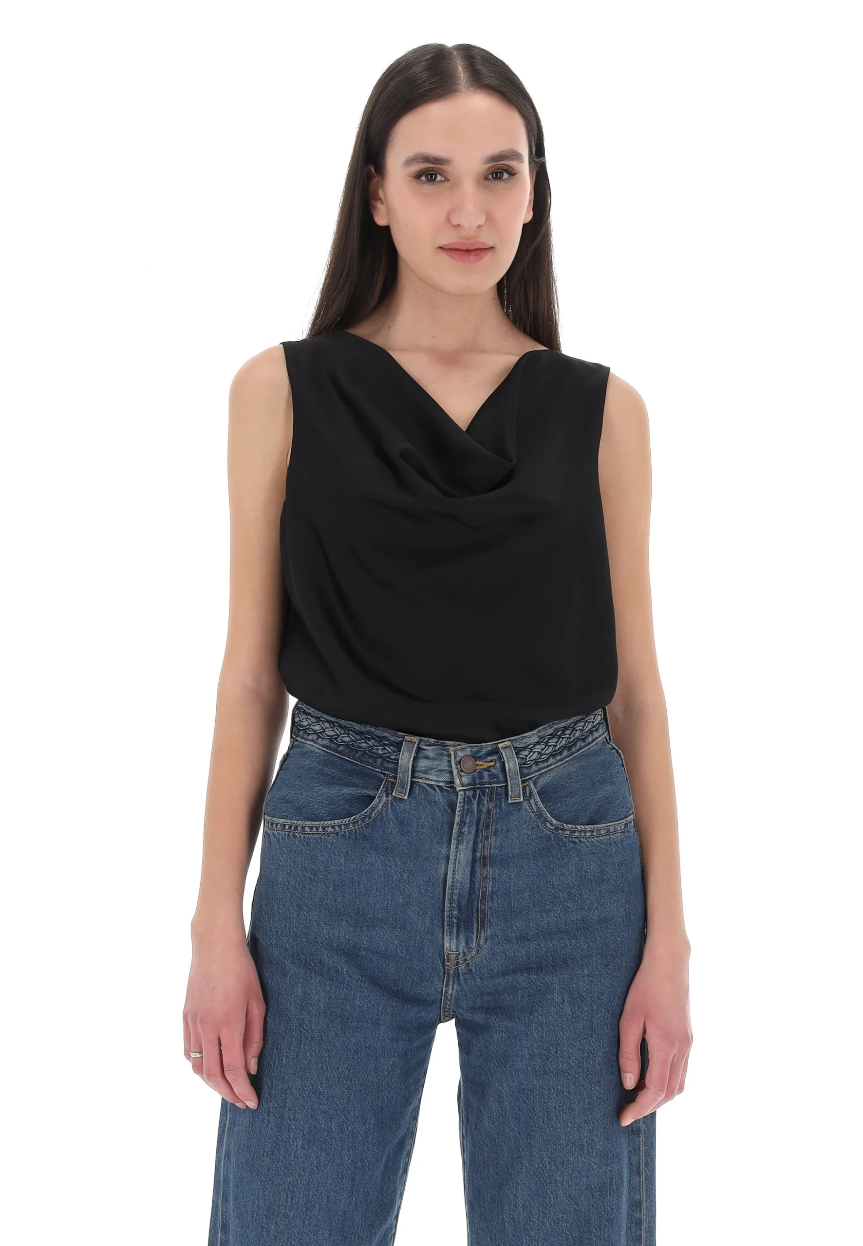 Top effetto raso collo drappeggiato Lizalù F856YBEZARA