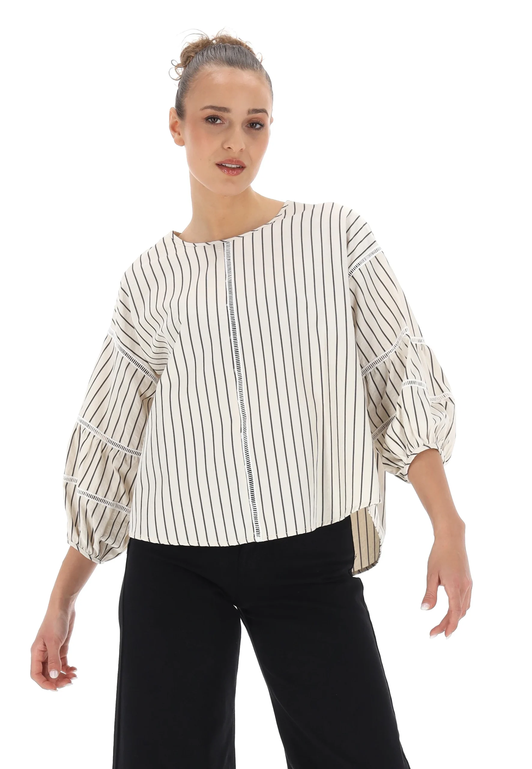 Blusa con manica a palloncino in fantasia rigata Artigli donna