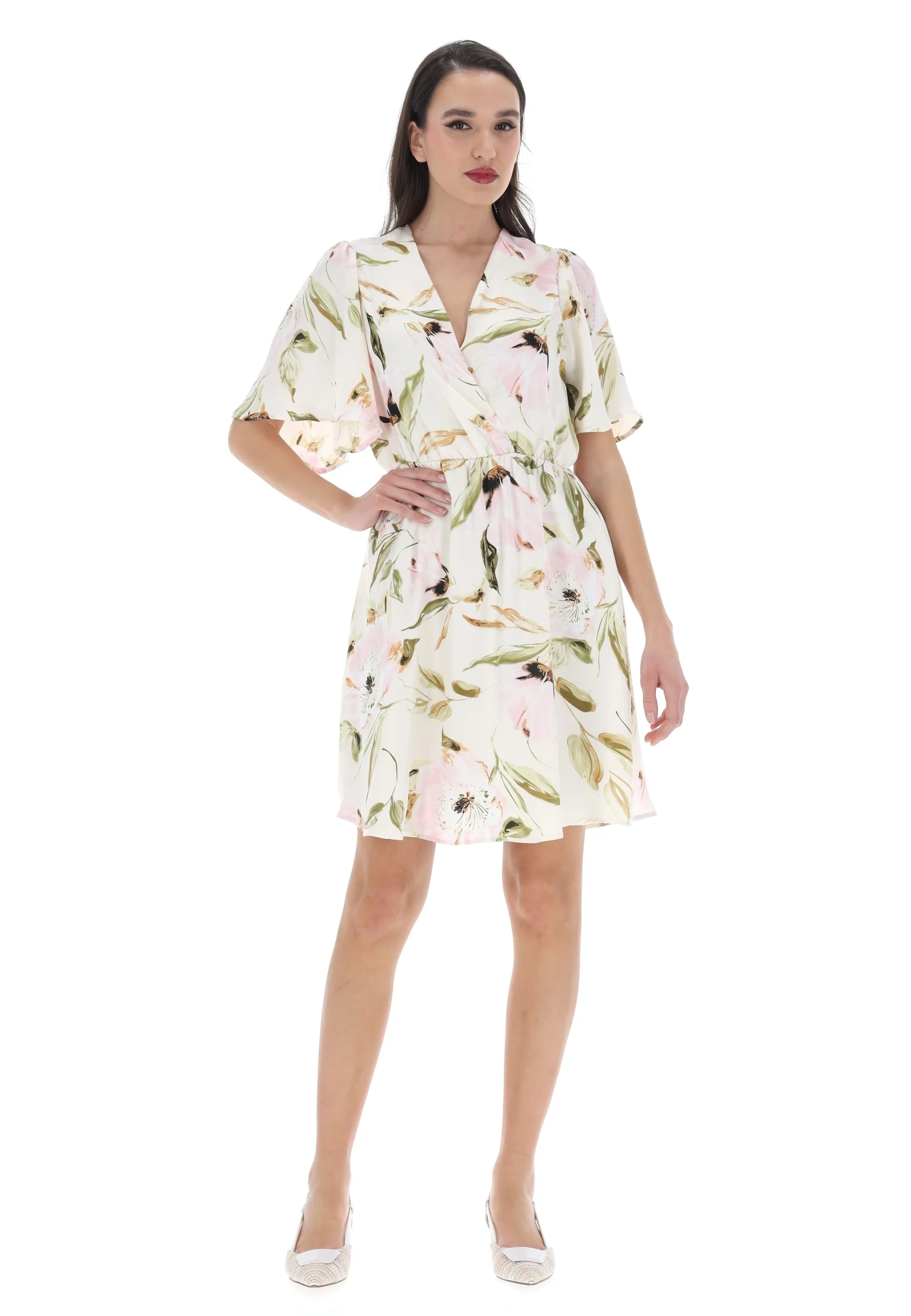 Vestito effetto satin incrociato Artigli fantasia floreale