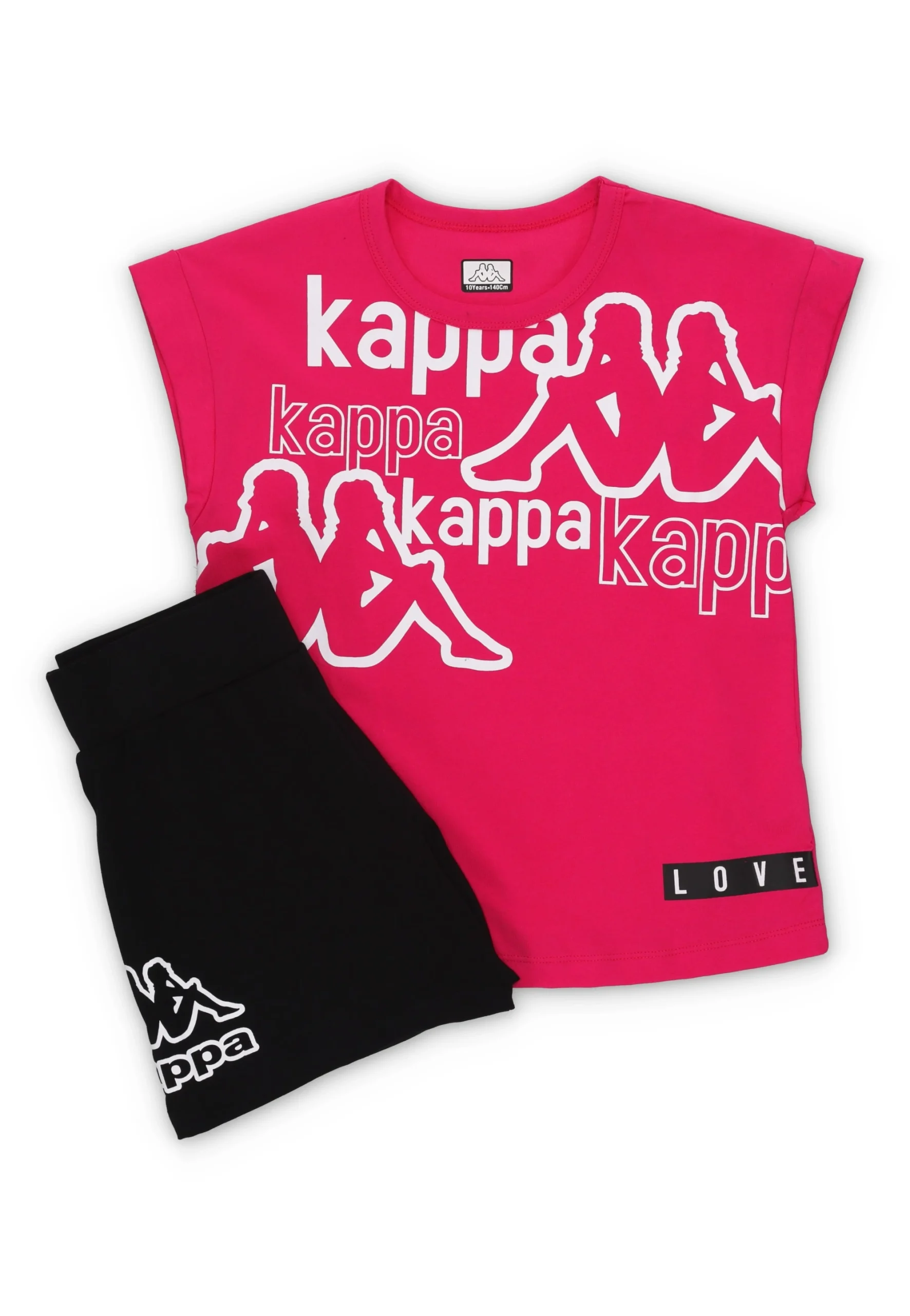 Completo Kappa ragazza t-shirt con logo ripetuto e short
