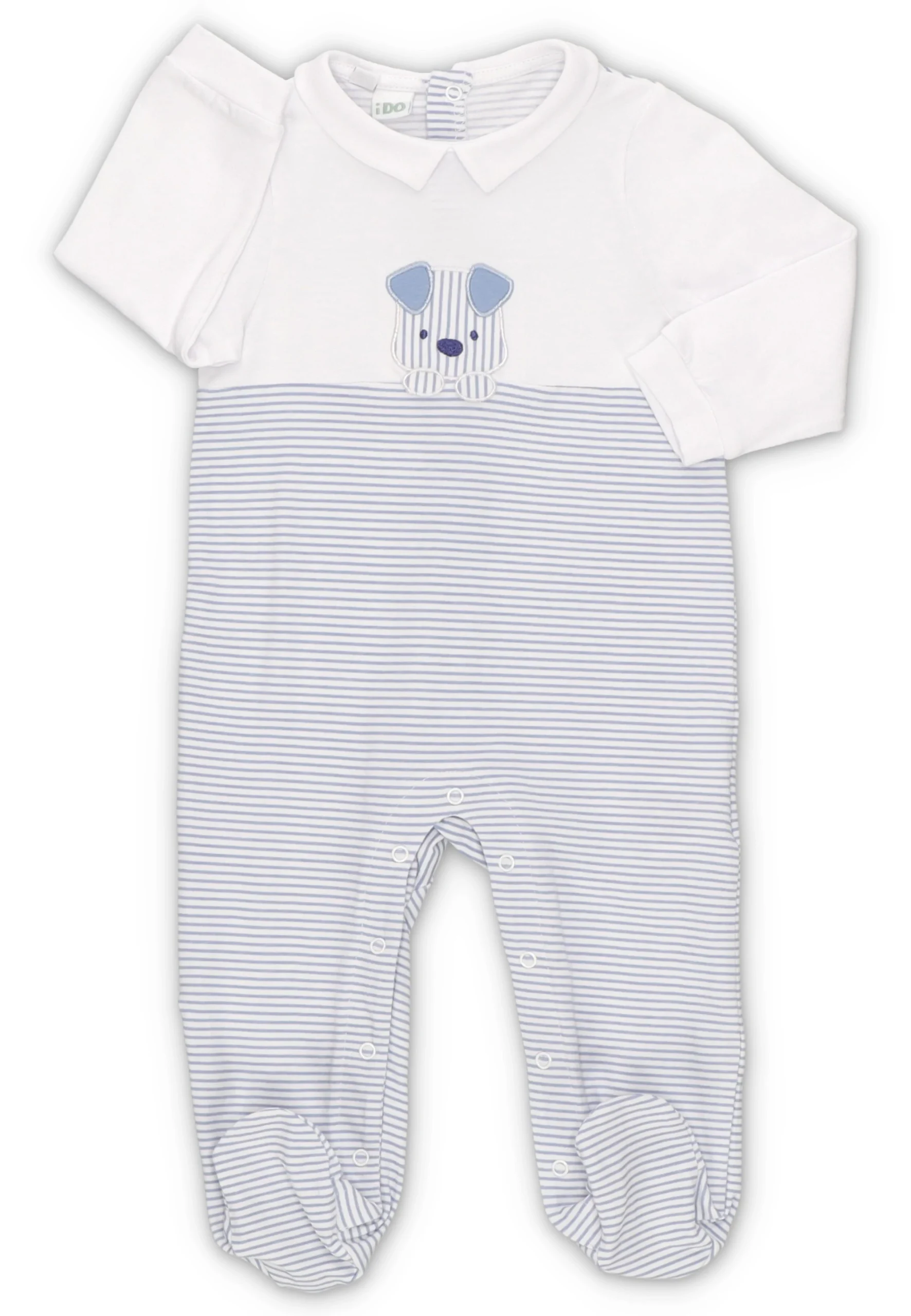 Tutina iDo con fondo rigato e ricamo cane interattivo neonato