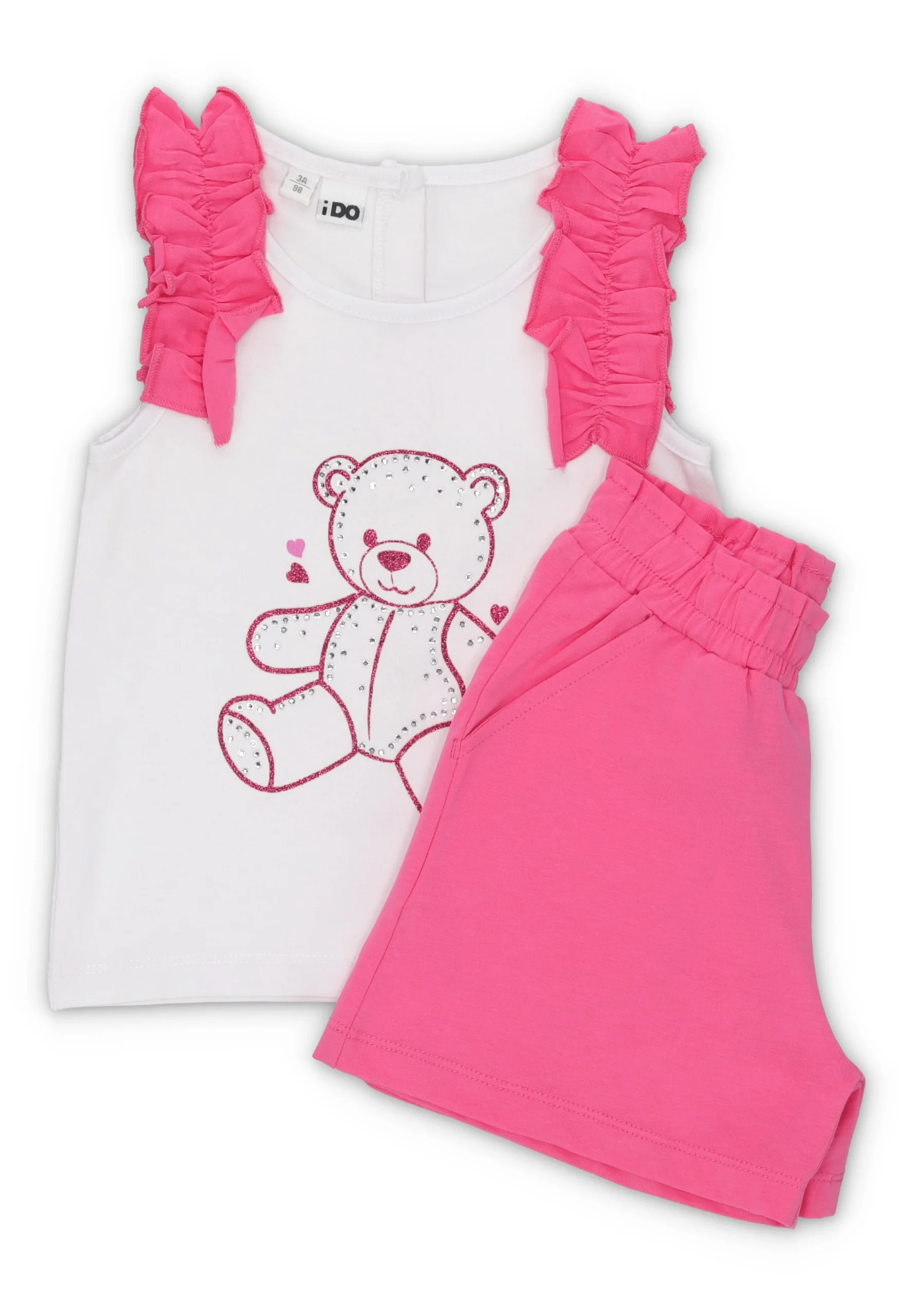 Completo bimba in jersey con orsacchiotto e strass iDo