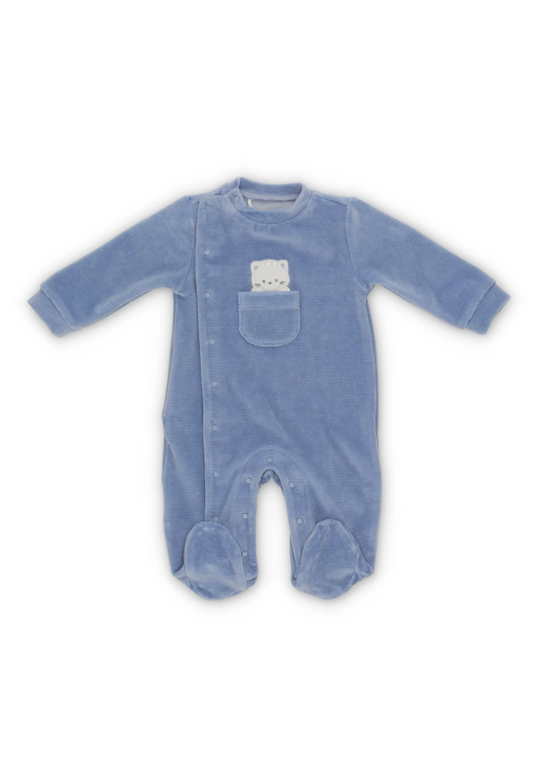 Tutina in ciniglia rigata con taschino e gattino iDo art.4F020