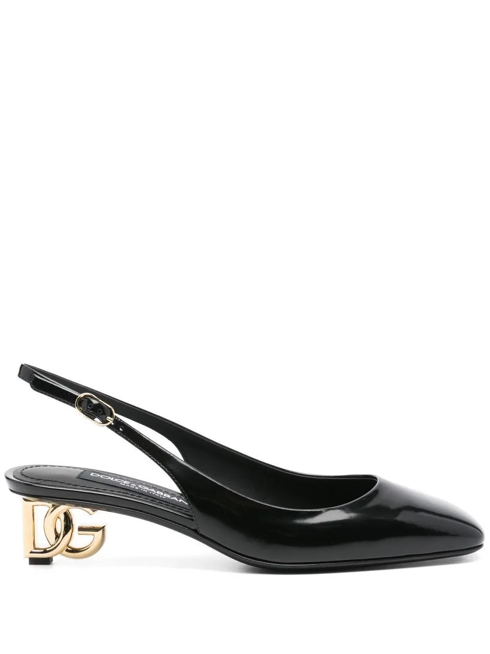 SLINGBACK IN PELLE LUCIDA CON TACCO LOGATO