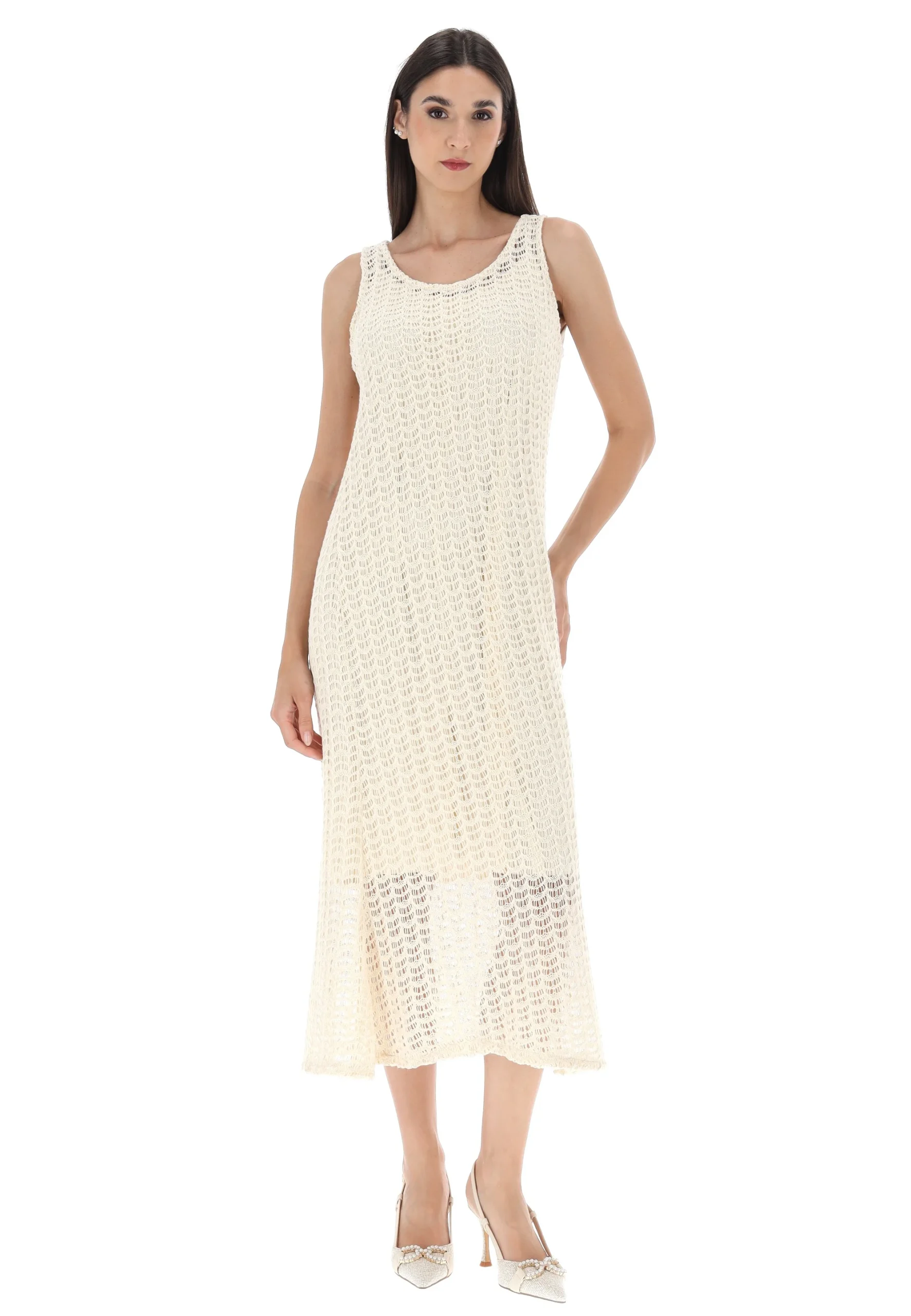 Abito lungo crochet Susy Mix in tinta unita