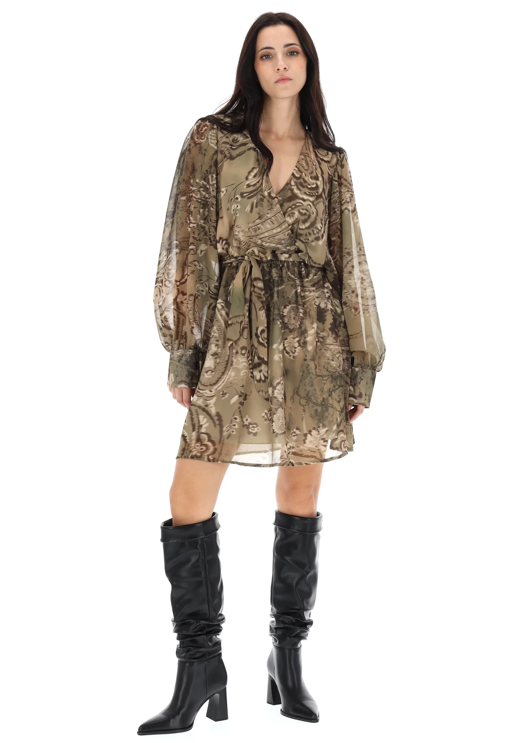 Vestito scollo V manica balloon fantasia all over Susy Mix