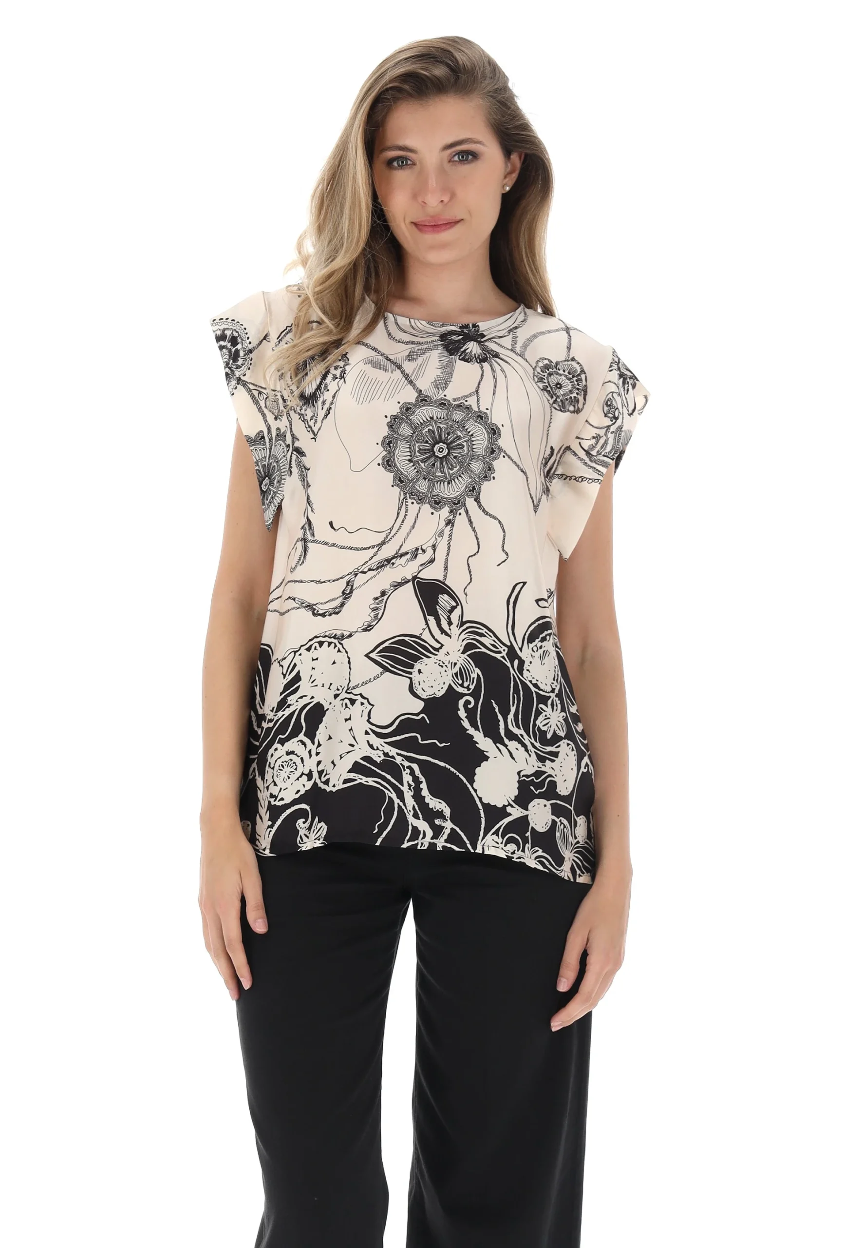 Blusa effetto satin Sandro Ferrone Lola fantasia floreale