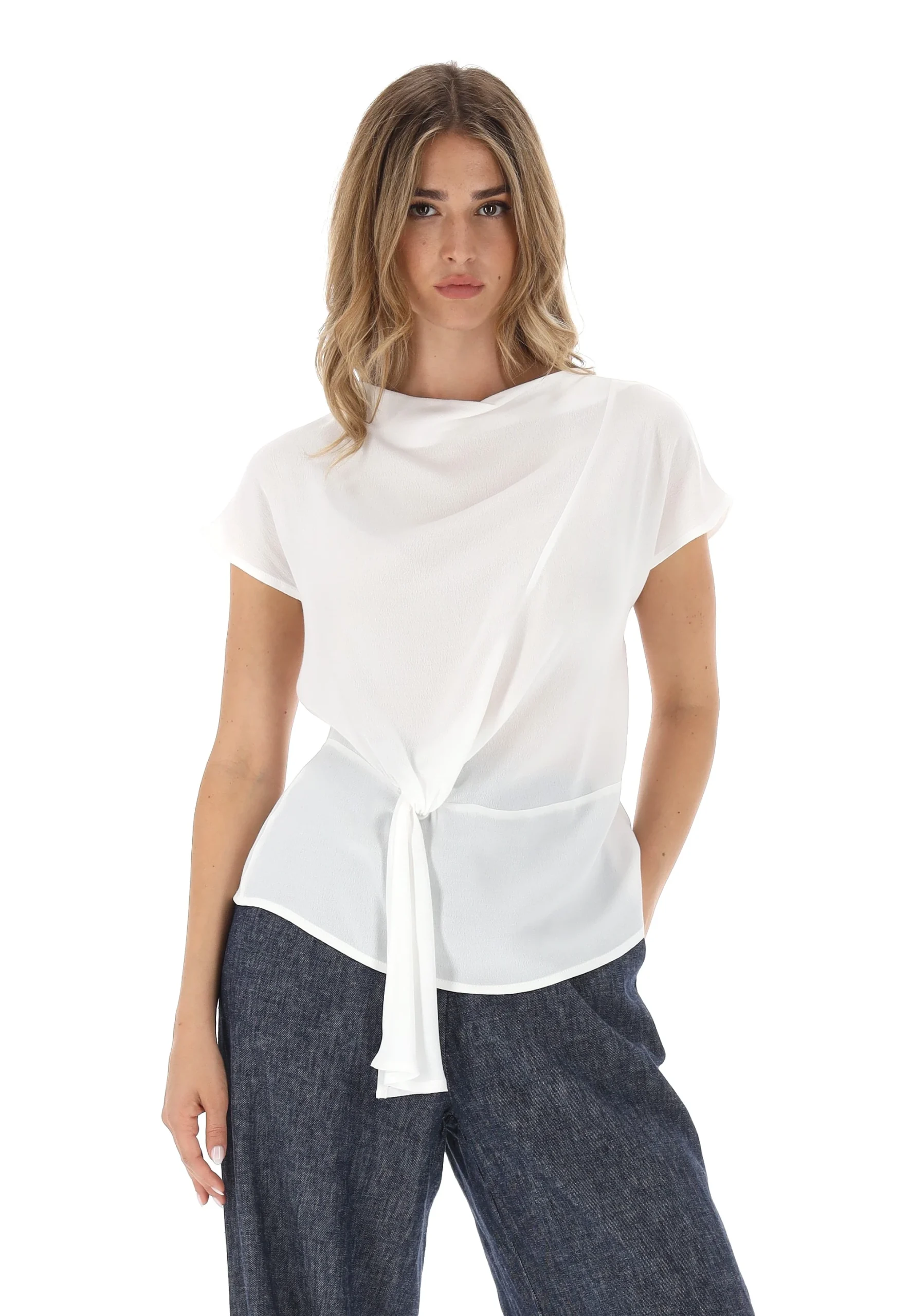 Blusa in crepe con dettaglio drappeggio Sandro Ferrone donna