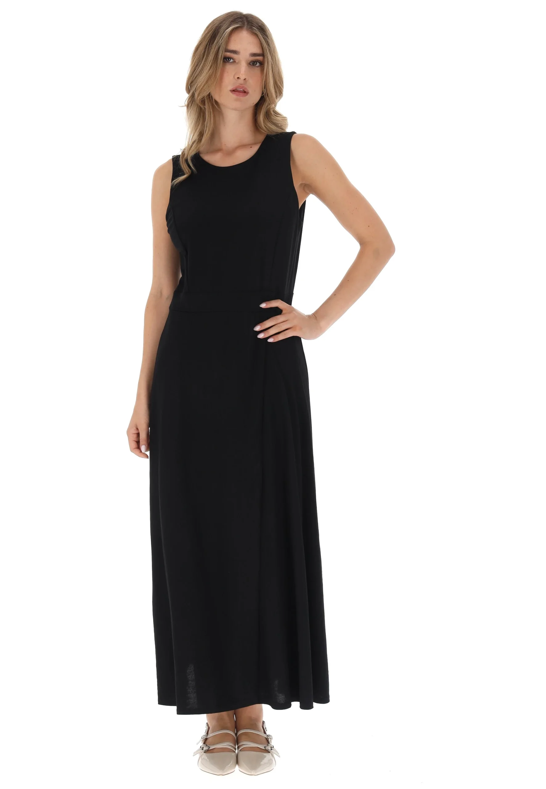 Vestito lungo Main & Land donna tinta unita con spacco frontale