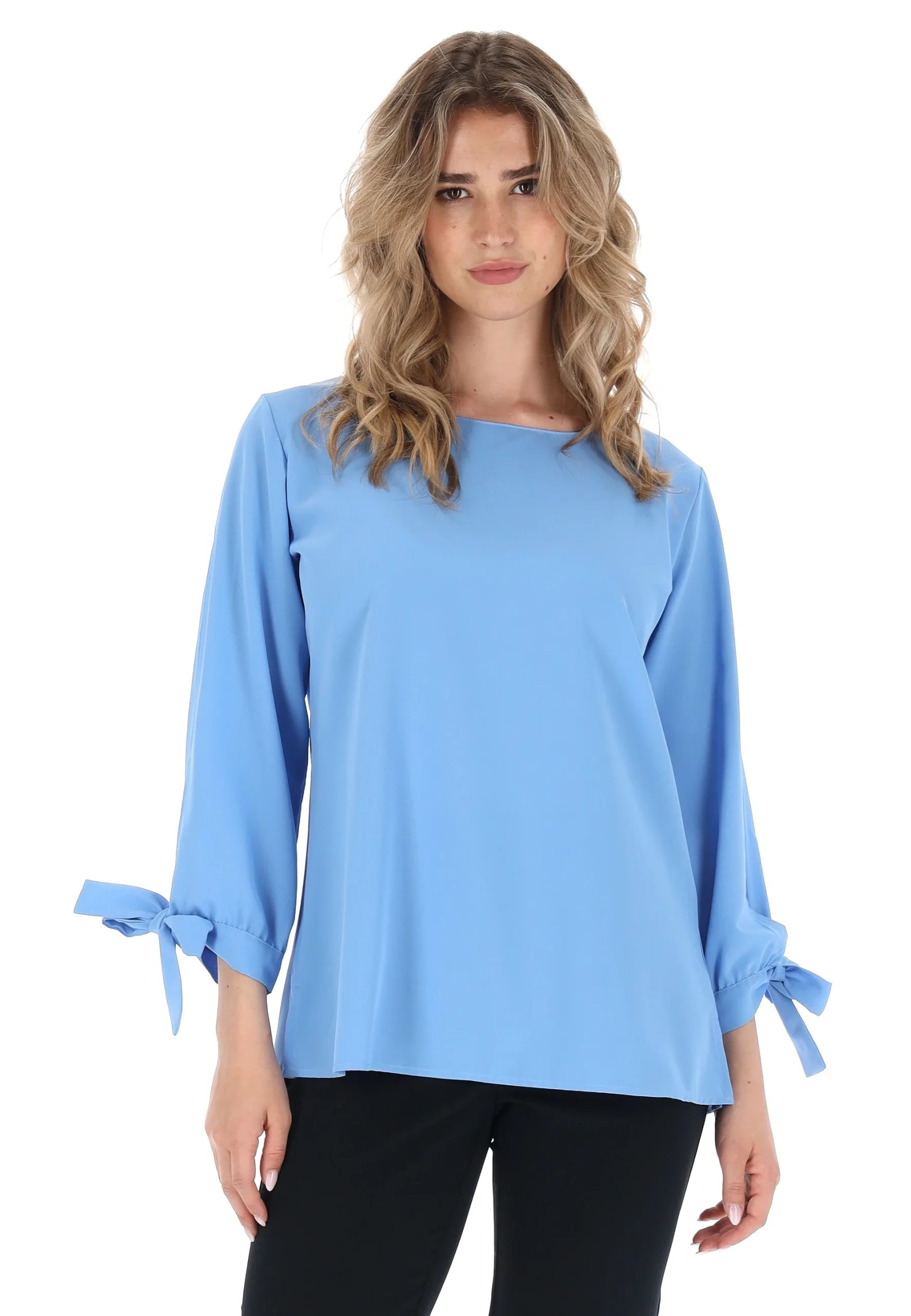 Blusa in tinta unita con fiocchi manica Main & Land