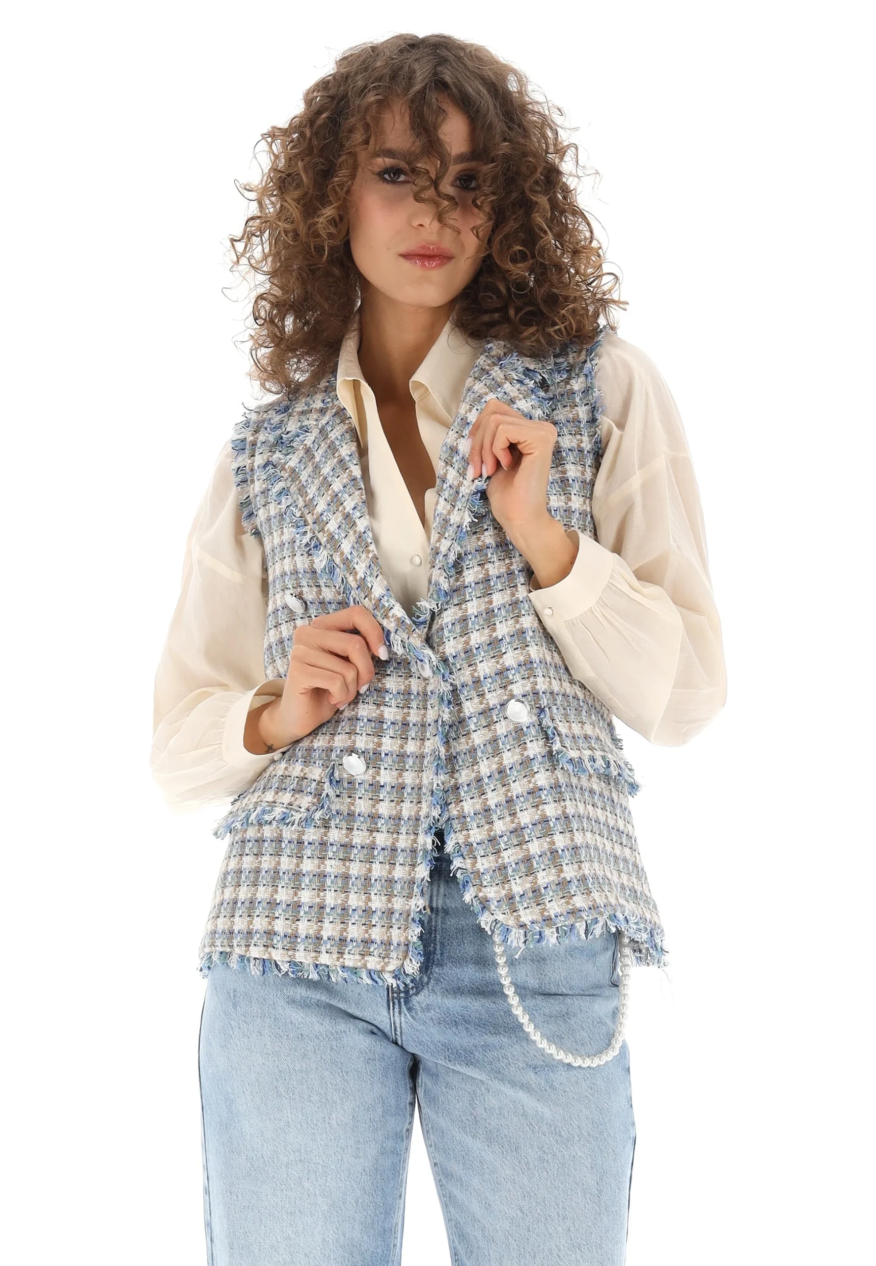 Gilet tweed multicolor Main&Land donna