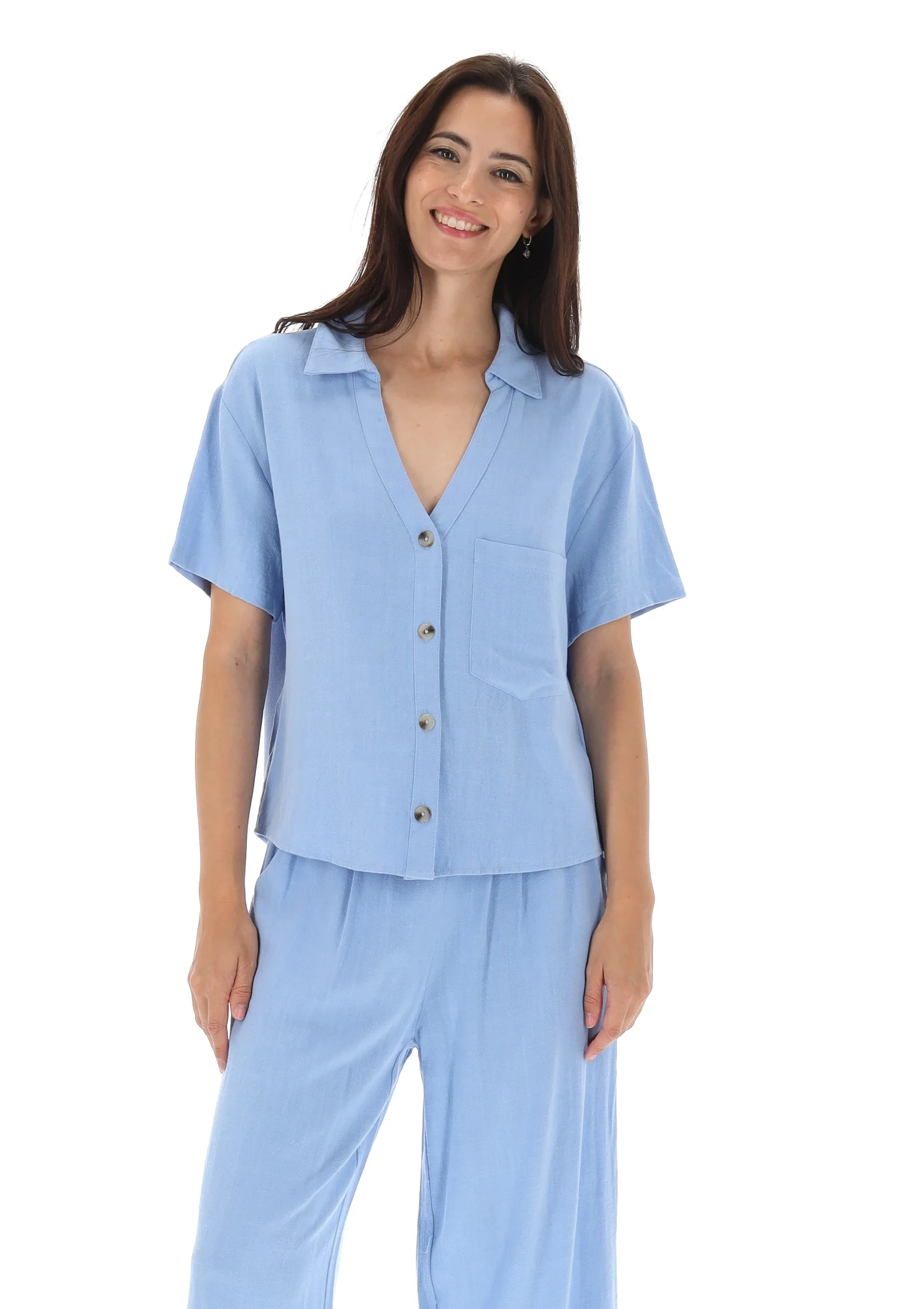 Camicia Hailys manica corta in misto lino