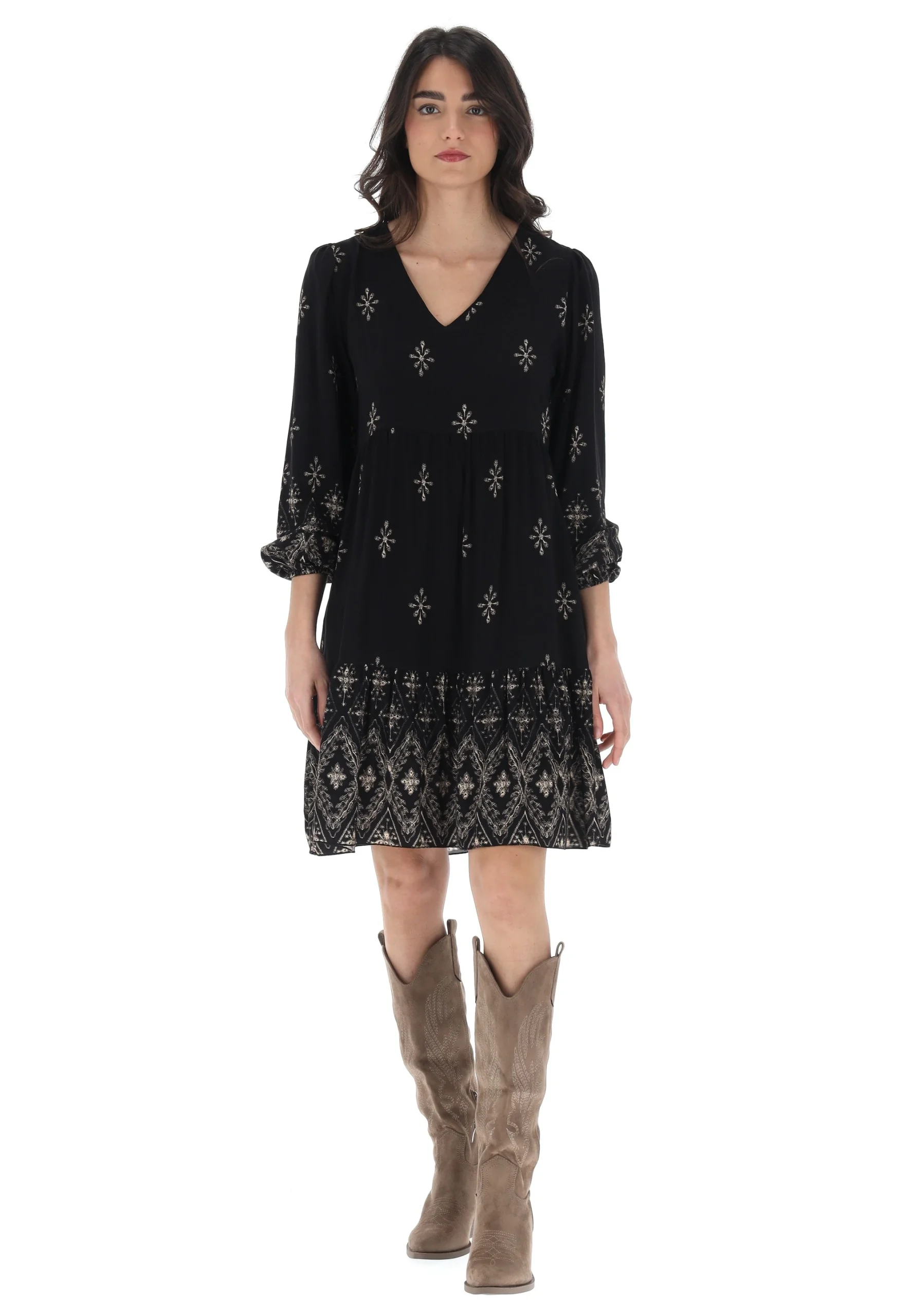 Vestito scollo V in viscosa stampa all over Hailys