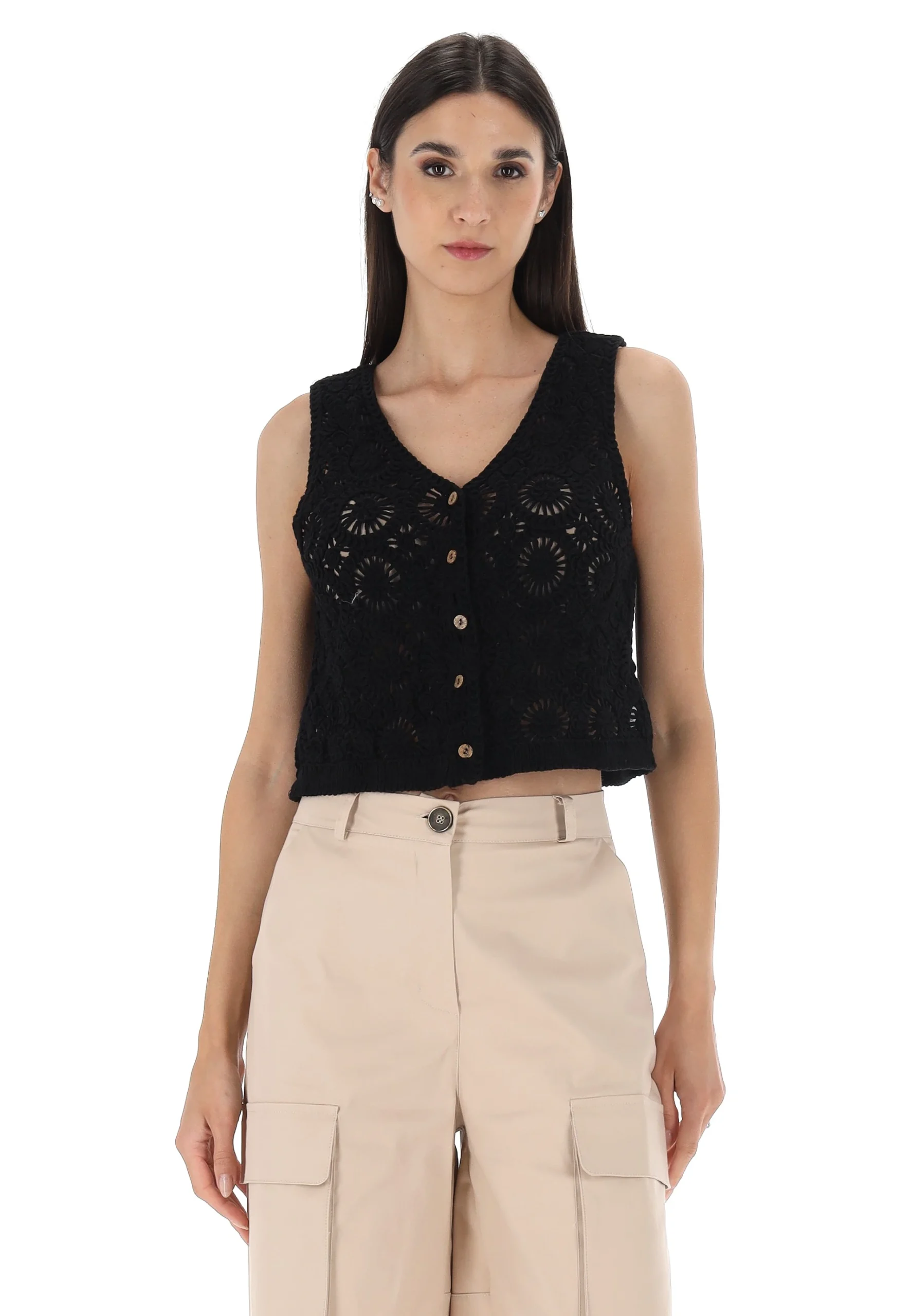 Gilet Hailys in cotone crochet ricamato