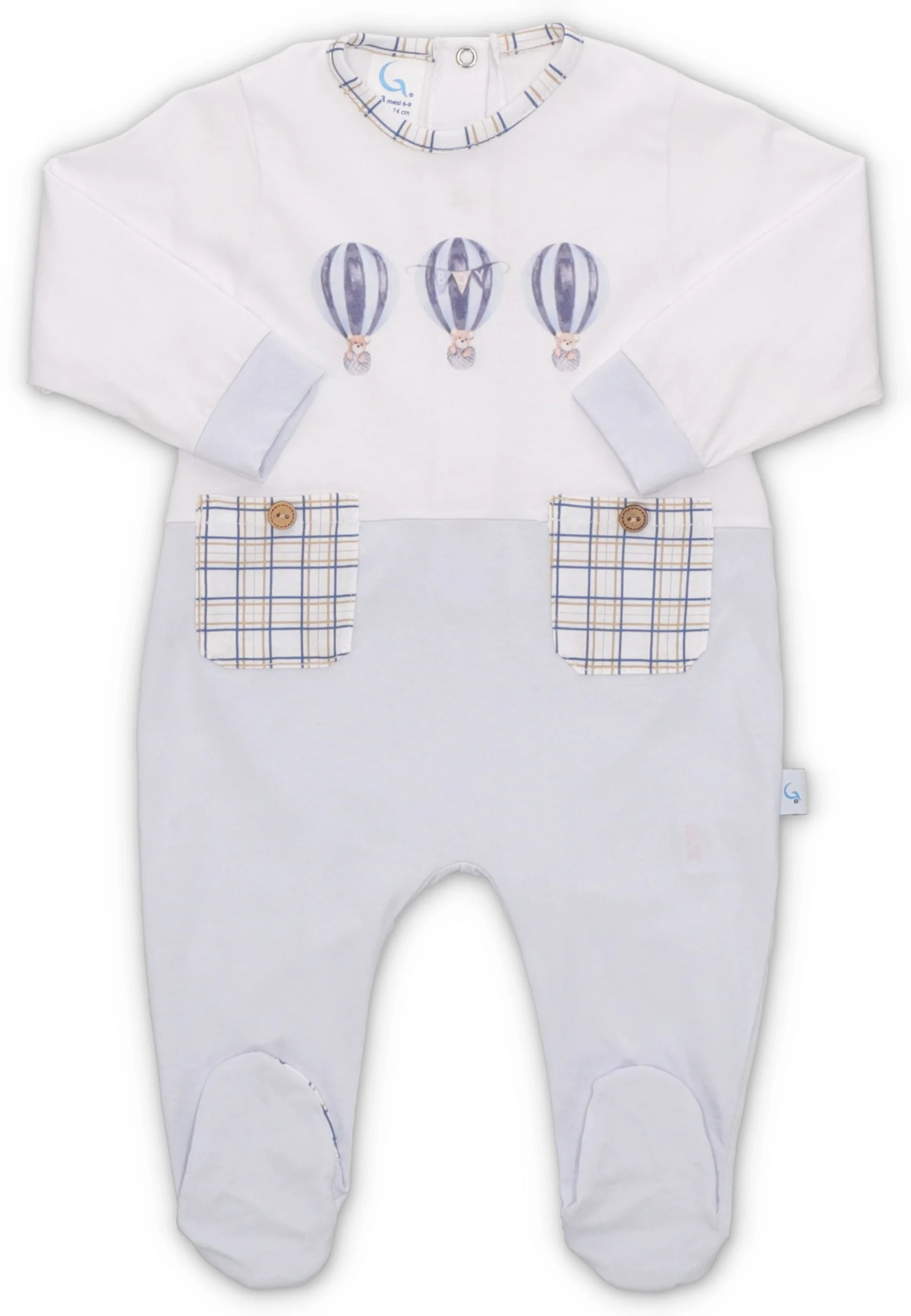 Tutina neonato Gary con taschini e orsetti in mongolfiera