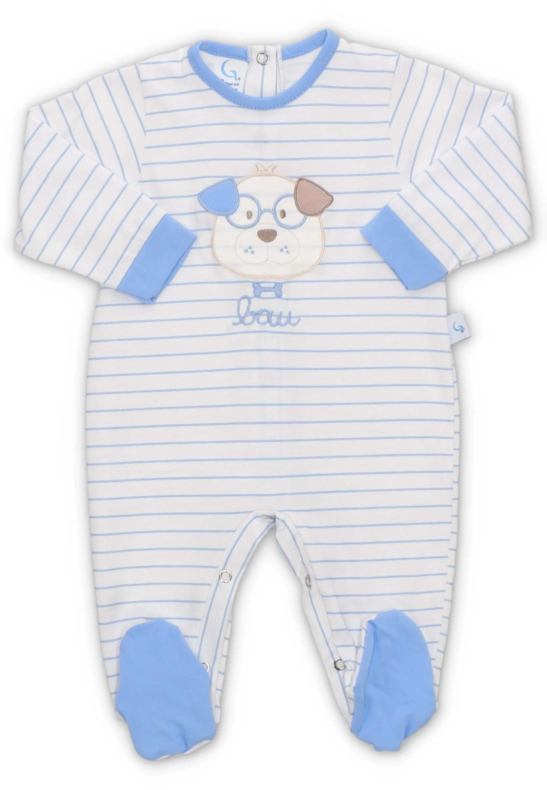 Tutina neonato Gary rigata con ricamo cagnolino
