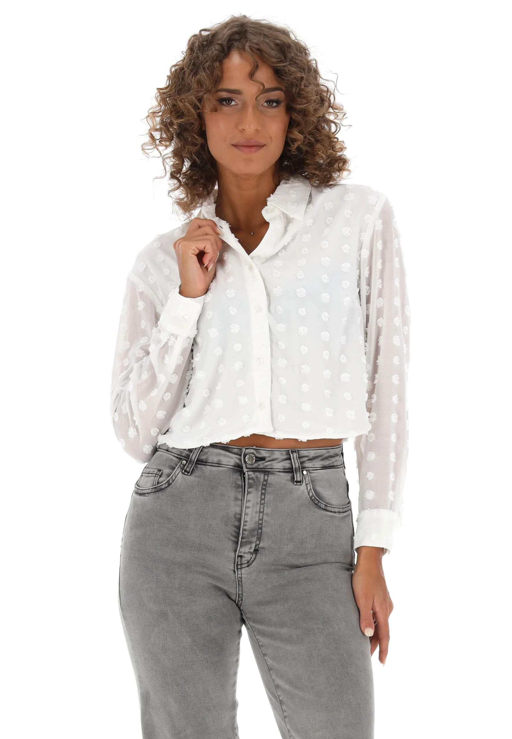 Camicetta crop Tiffosi dona con pois bouclè