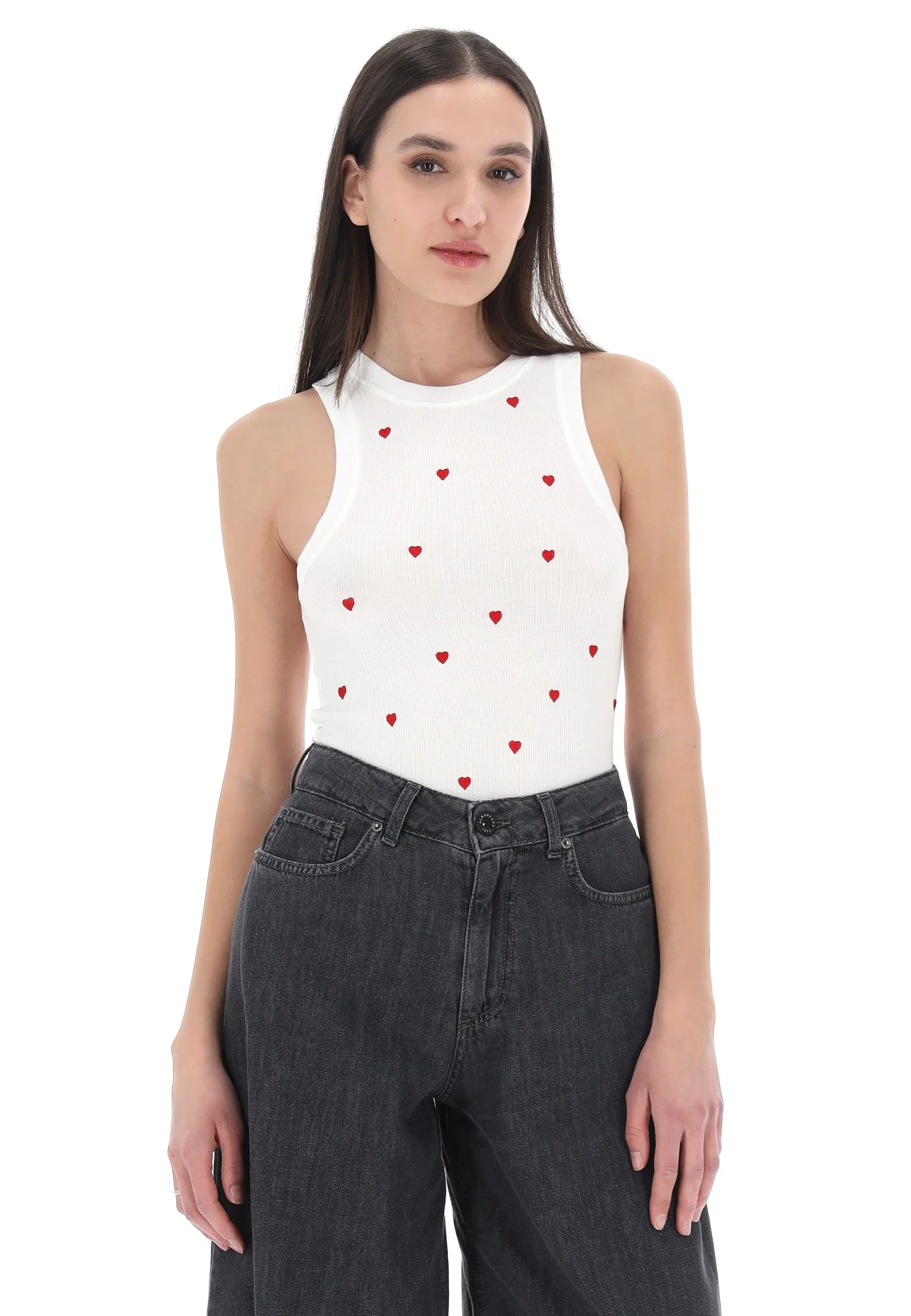 Canotta a costine con cuori ricamati Tiffosi