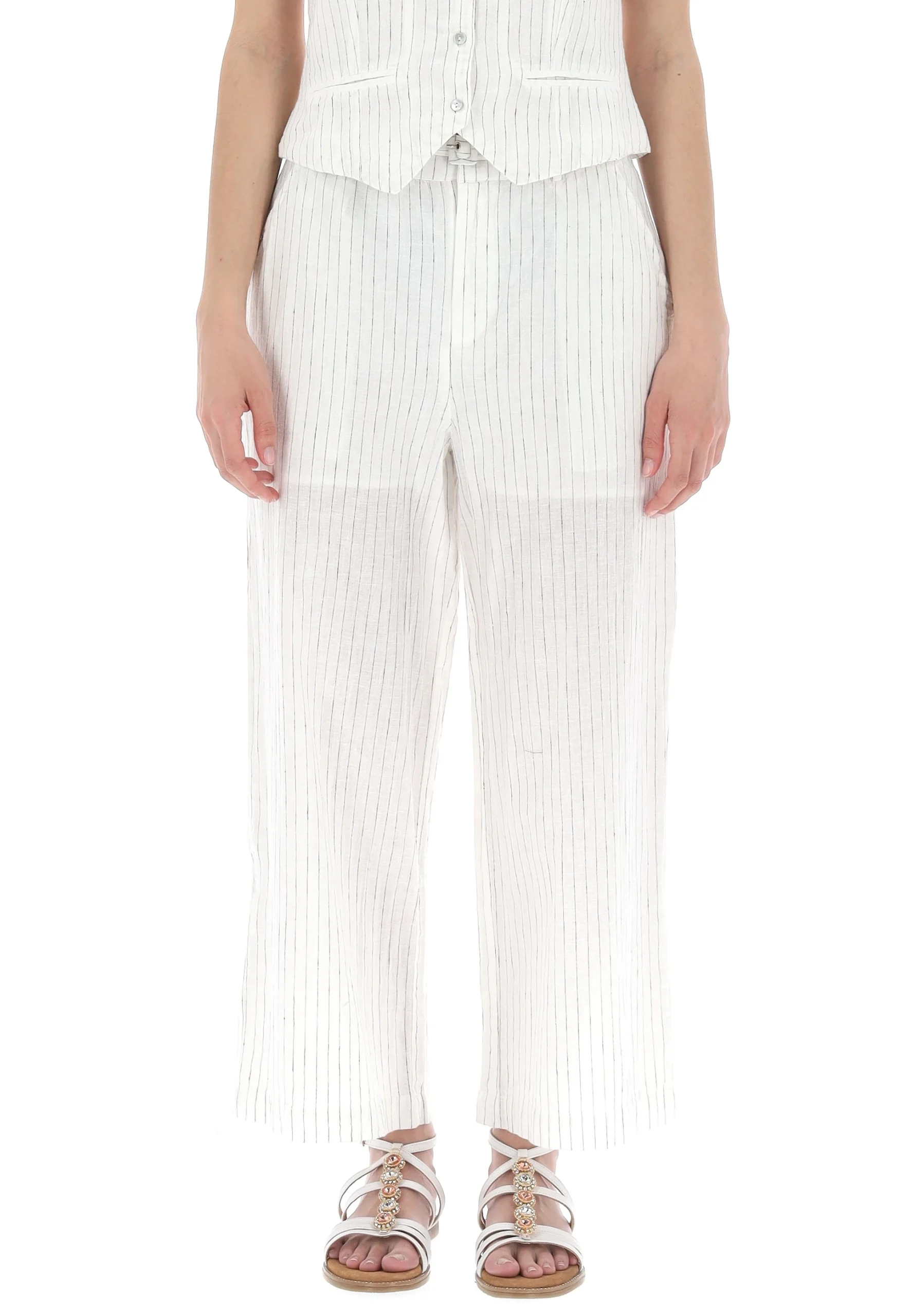 Pantalone cropped gessato con cinturino Tiffosi donna