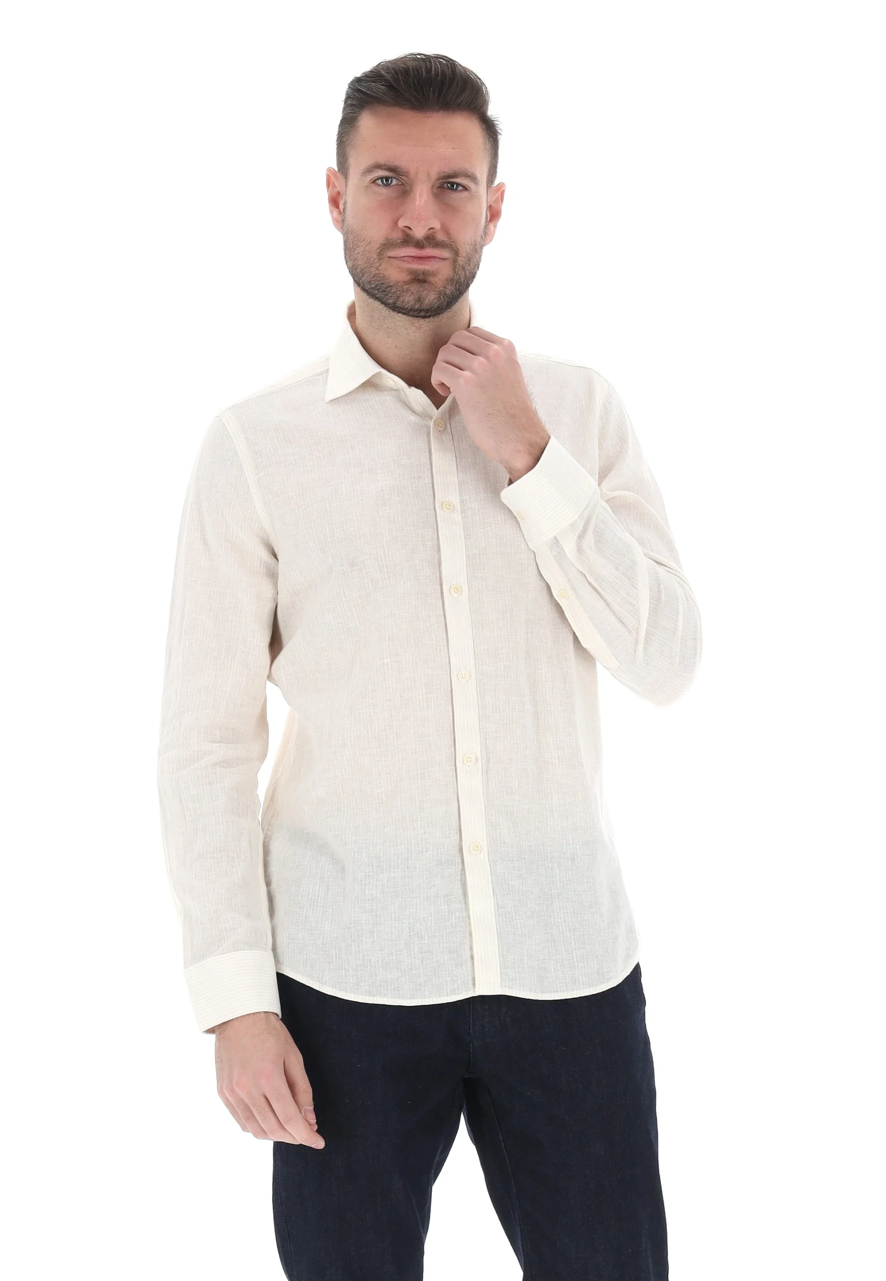 Camicia uomo MarkUp in fantasia righe misto lino