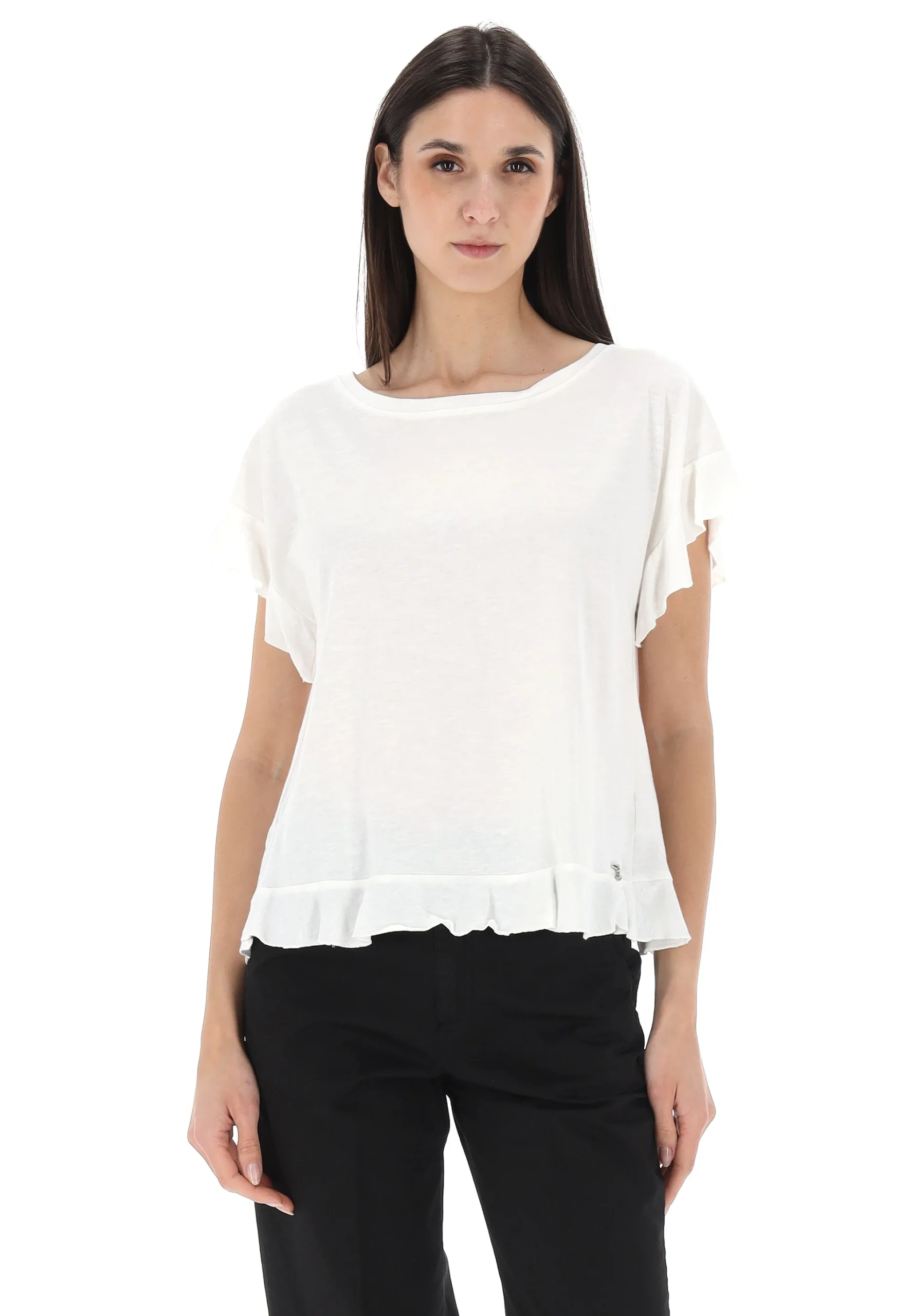 T-shirt fiammata MarkUp donna con volant incrociati sul retro