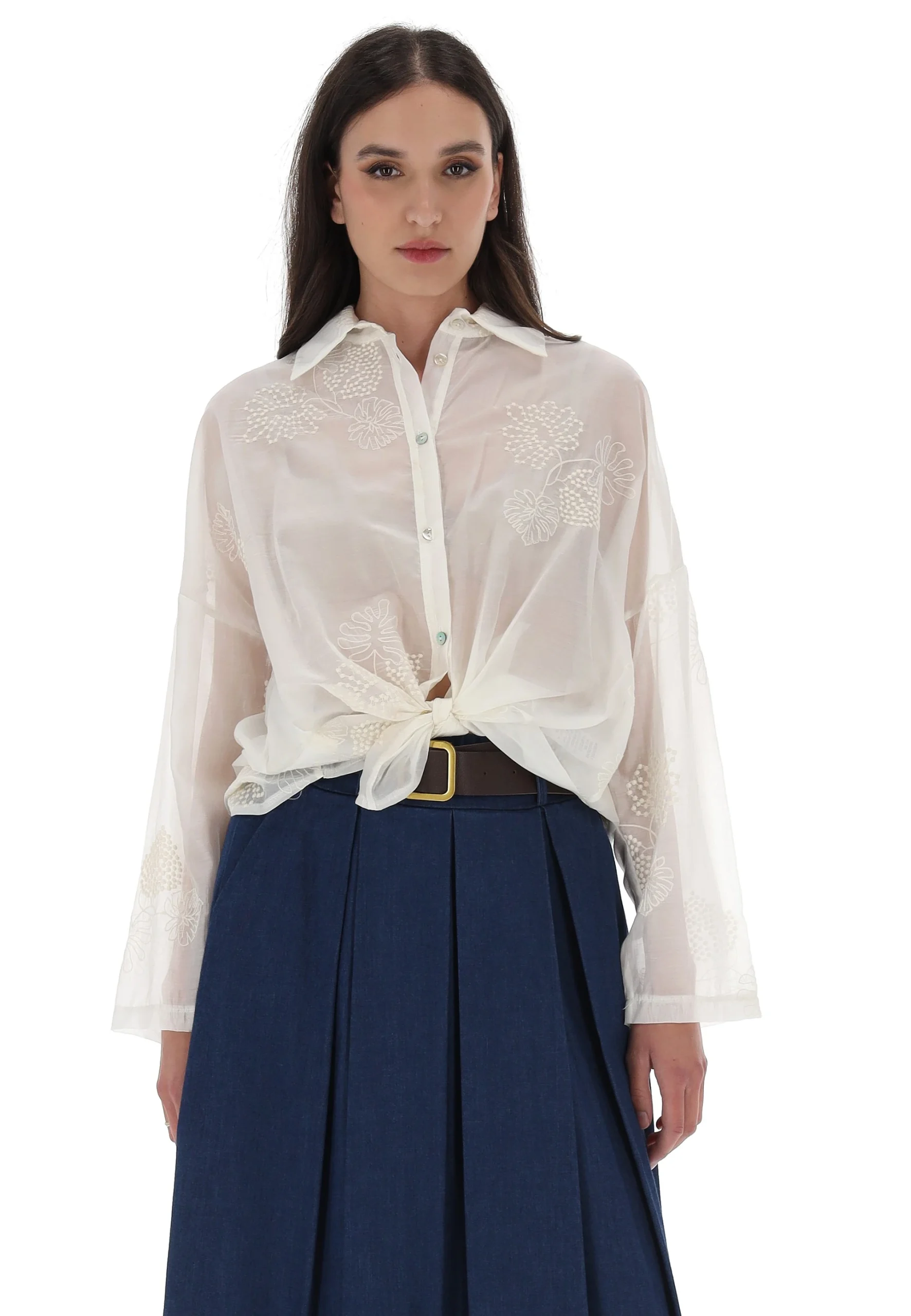 Camicia con ricami foglie Age donna
