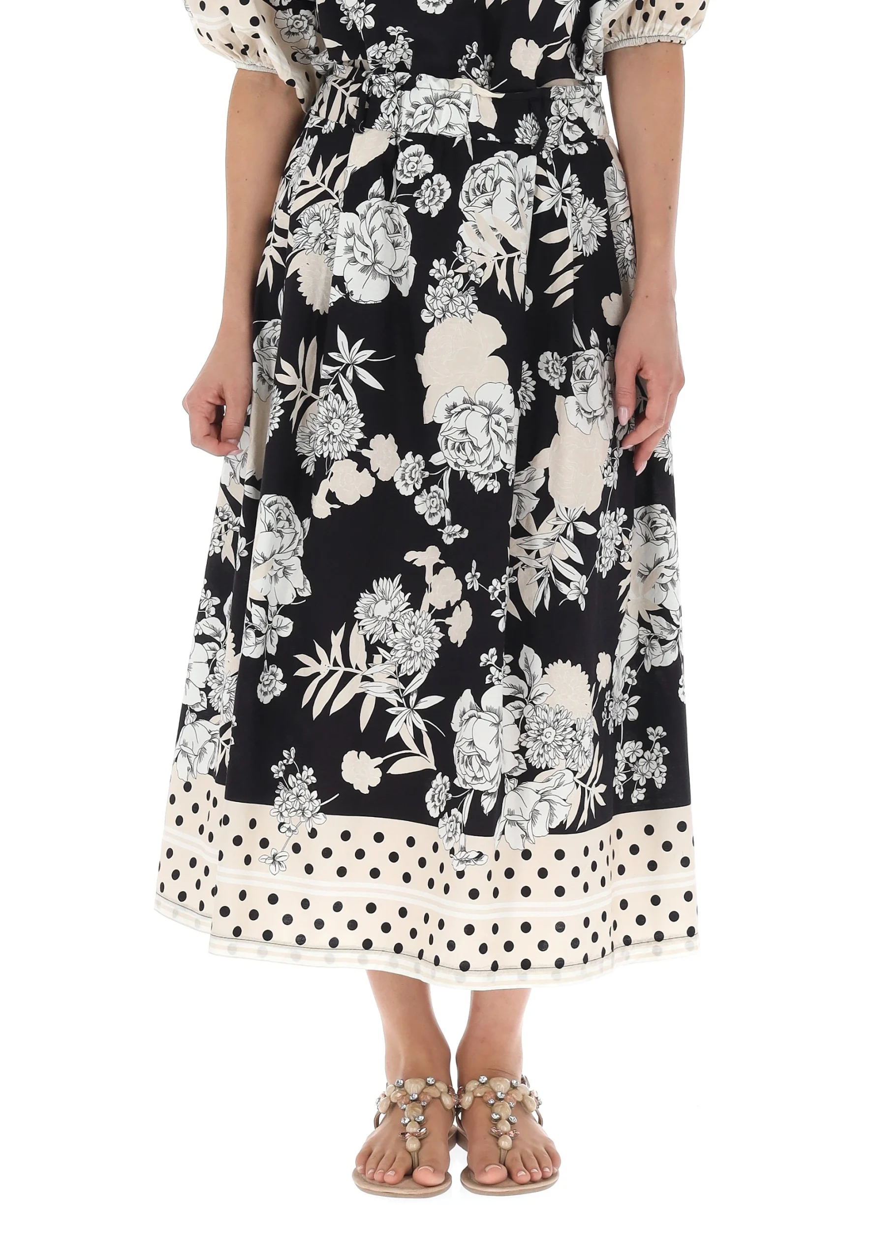 Gonna midi in cotone fantasia floreale Main & Land